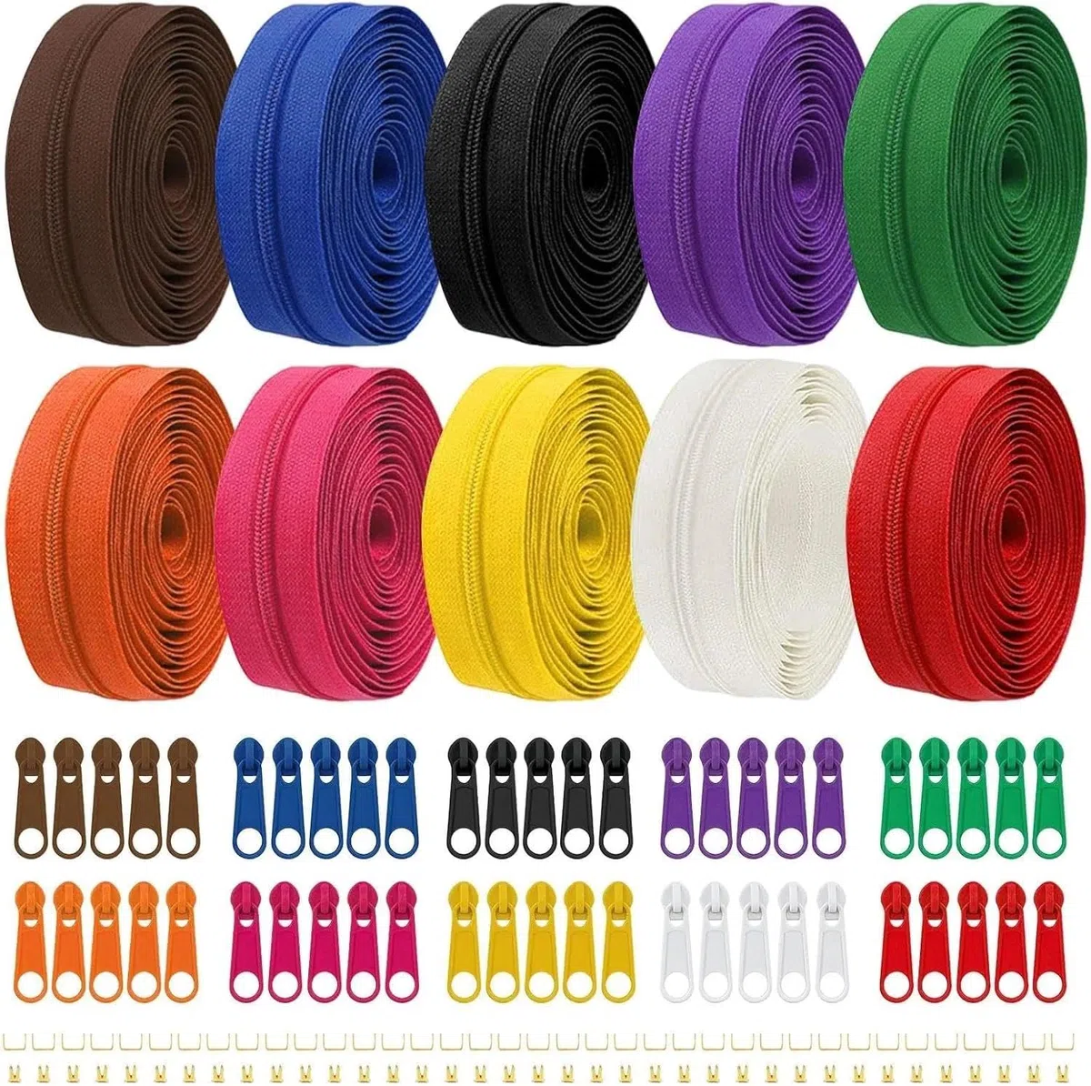 Dwitkul Set di Cerniere in Nylon da 2.6 cm Cerniere Lampo Lunga 30 M 10 Colori con Cursori e Finale Cerniere Lampo a Metro per Giubbotti Abbigliamento Borse Astucci Biancheria da Letto (B)