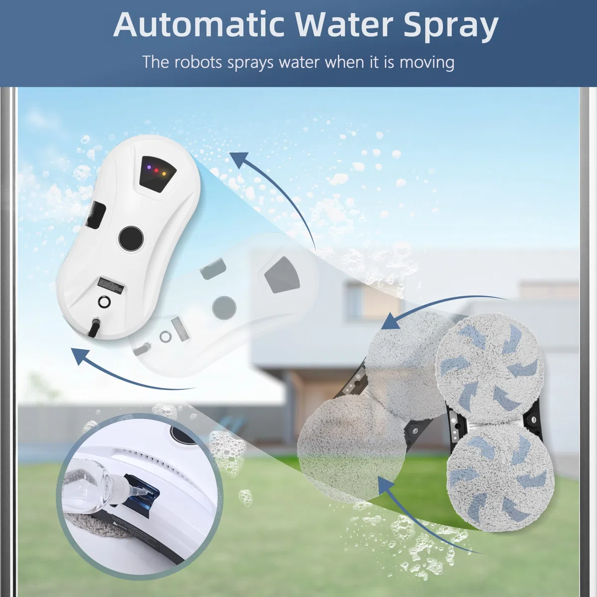 Robot Lavavetri Finestre,Robot Lavavetri, Pulitore intelligente delle Finestre con Spruzzo d'acqua Automatico, 5600PA, Lavacristalli Telecomandato per Finestre,Piastrelle,Porta di vetro