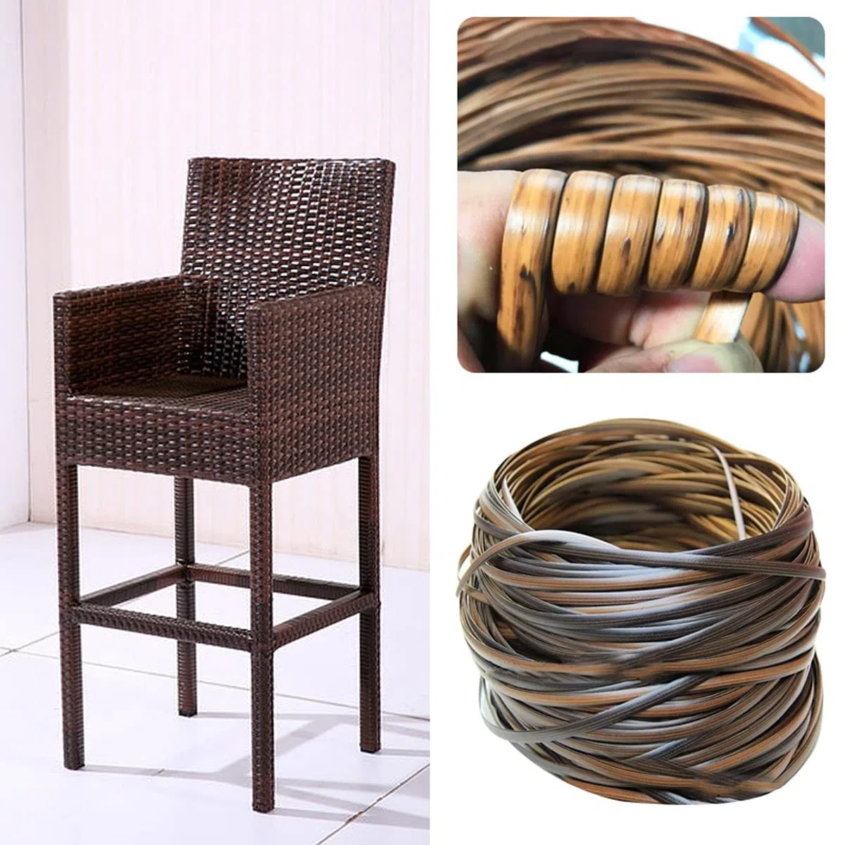 10 M PE Rattan Materiale per Tessitura Plastica Rattan Tessuto a Mano Sedia Cestino Rattan Riparazione Mobili Materiale per Tessitura,Larghezza 8 mm-Spessore 1,6 mm-caffè