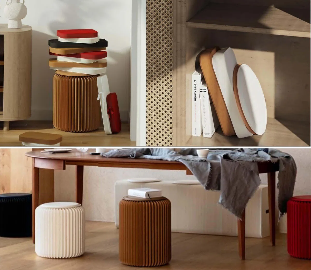 Sgabello pieghevole BOLGTO, rotondo 2 in 1, tavolino moderno, carta kraft, multifunzione, per scuola, soggiorno, decorazione