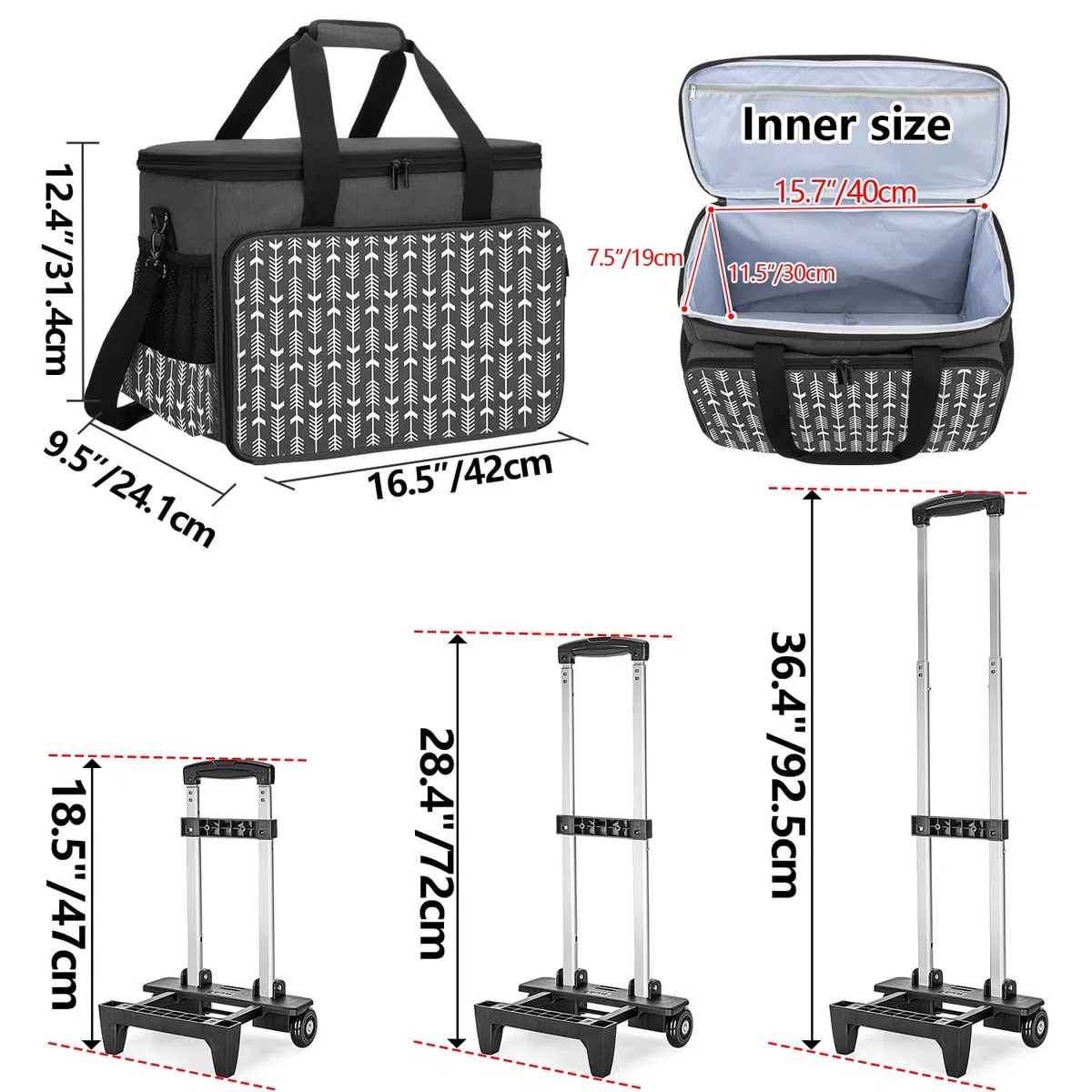 Yarwo Staccabile Borsa Trolley per Macchina da Cucire, Borsa per Macchina da Cucire con Tavola di Legno per Sostenere Il Fondo, Adatto per la Maggior Parte delle Macchine da Cucire Universali
