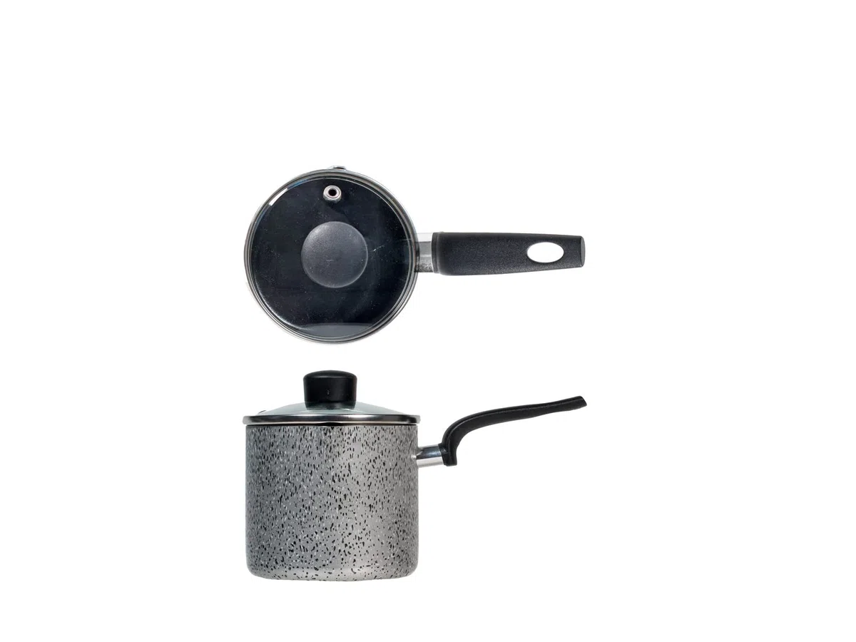 Home Salt Npepper Bollilatte in Alluminio con Rivestimento Antiaderente, Coperchio in Vetro, 12cm
