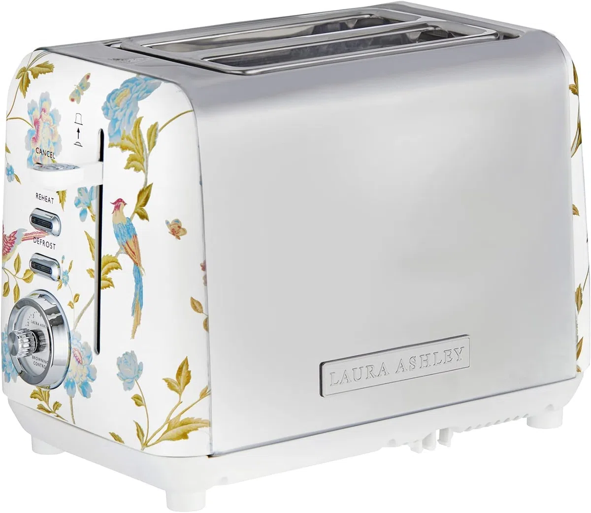 VQ Laura Ashley Tostapane Vintage 2 Fette - Riscaldamento Regolabili, Scongelamento e Modalità di Riscaldamento. Acciaio Inossidabile Tosta Pane con Croissant Scaffale Riscaldante - Elveden Bianco