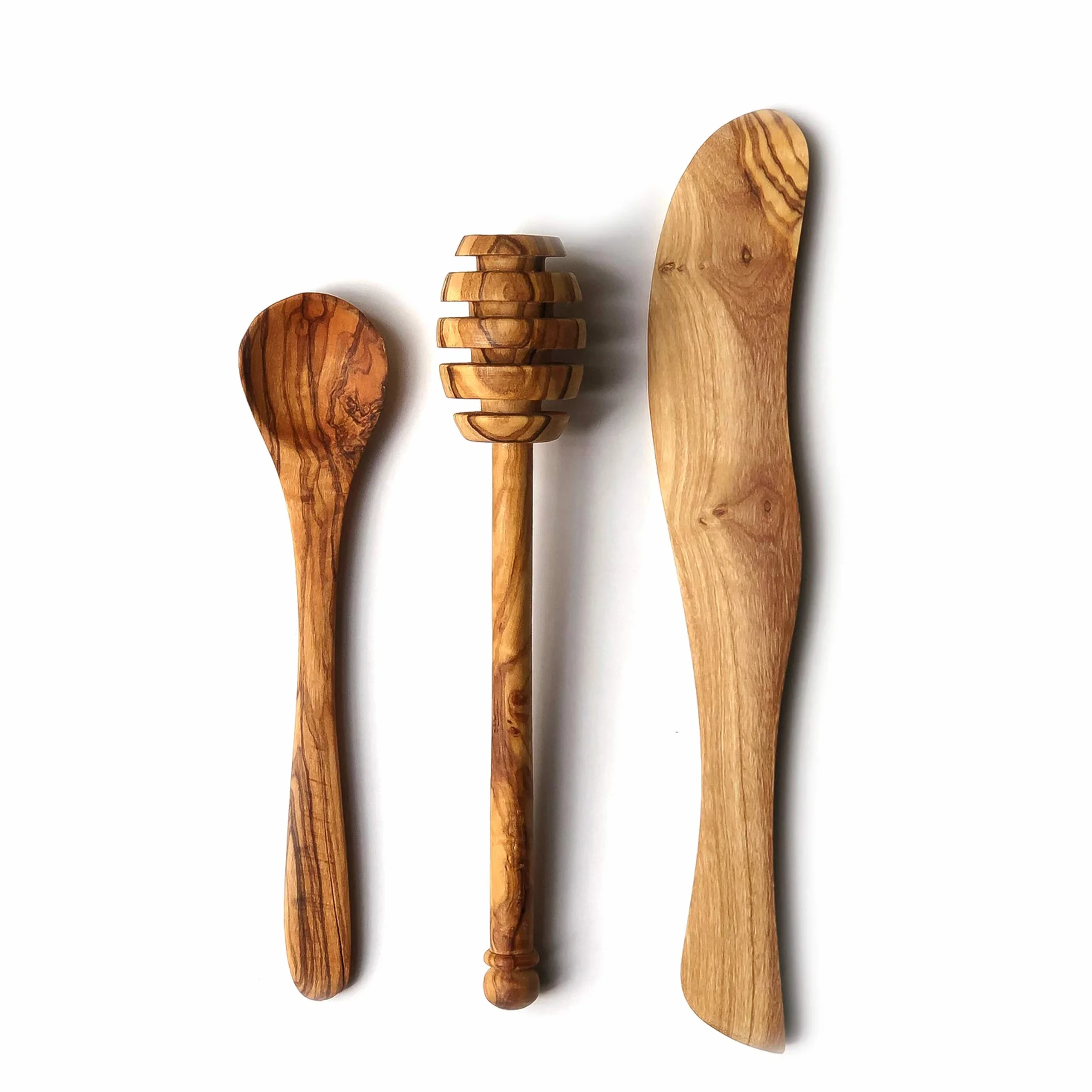 Set per colazione e condimenti in legno di ulivo | coltello da burro | cucchiaio da marmellata | cucchiaio di miele