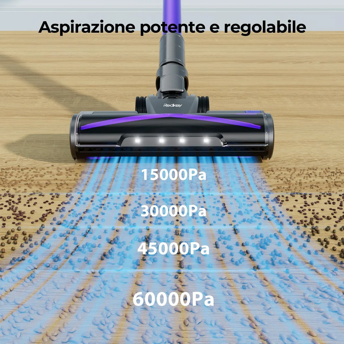 Redkey X18 Aspirapolvere Senza Fili 60Kpa/650W/80Min, 8-in-1 Scopa Eletrica Verticale Antiarovialio con Display LED, Automatica Intelligente Della Potenza di Aspirazione, per Animali/Pavimenti/Tappeti