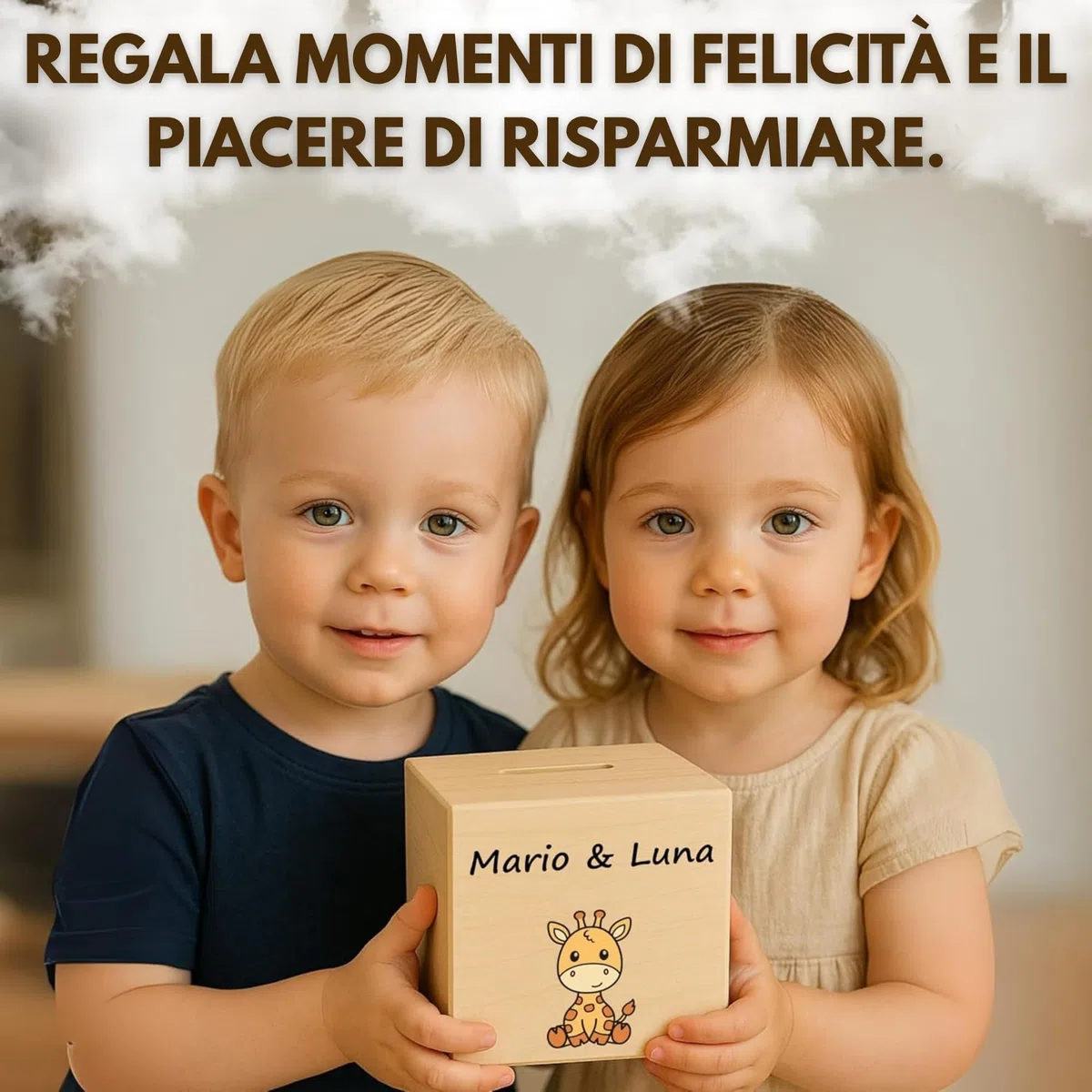 Salvadanaio In Legno Personalizzabile per Banconote E Monete, Con Il Nome Desiderato - Libro Risparmio Soldi Unico - Libretto Risparmio Soldi (Elefante)