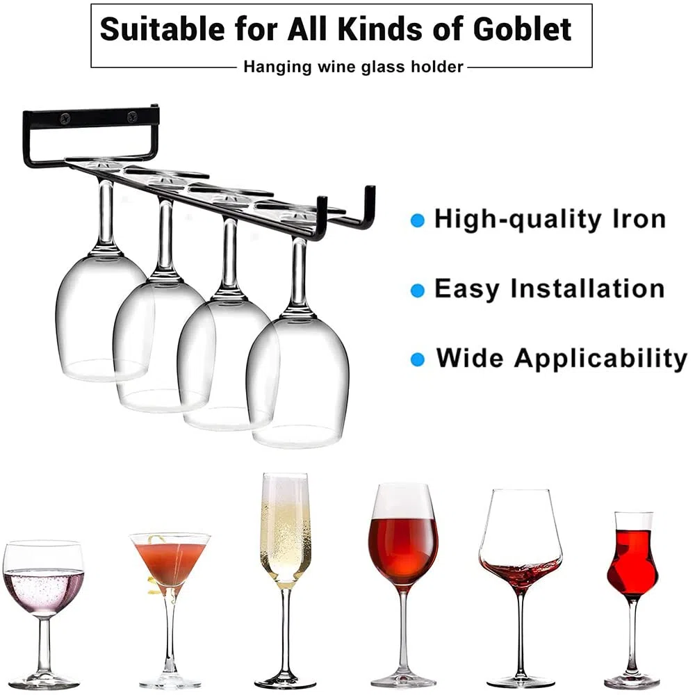 2 Pezzi Porta Bicchiere Di Vino Con Viti, Porta Bicchieri Da Mensola, Porta Bicchiere Di Vino, Calici Bicchiere Da Vino Portabicchieri, Per Bar Cucina Wine Cabinet Wine Glass Storage Collection, Nero