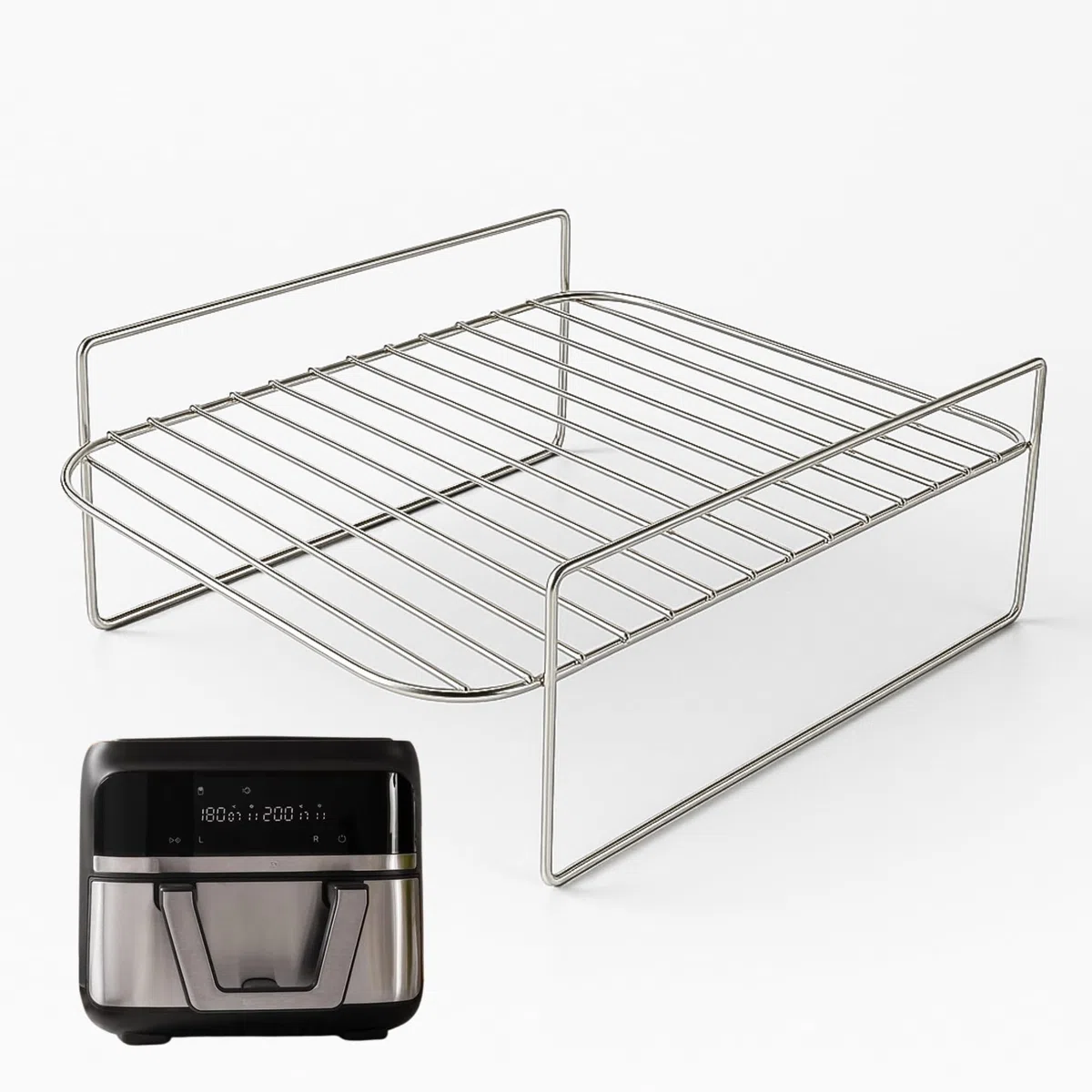 Griglia Air Fryer Doppia Altezza Reversibile, Acciaio Inox S-304, Due Livelli, Compatibile con Cecofry Dual 9000 e Cecofry Advance Window 9 L (29 x 20 cm)