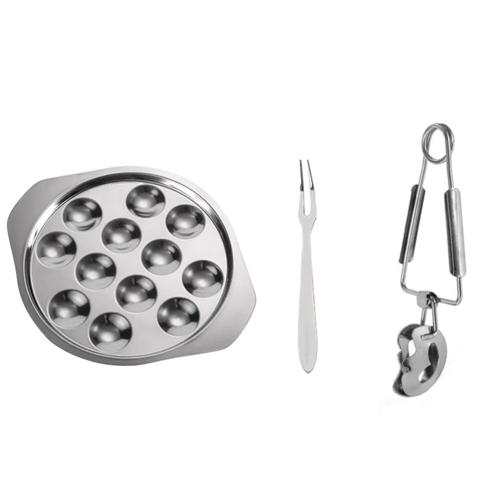 Cabilock 1 Set Utensili da Cucina a Conchiglia Lumaca Escargot Set di Piastre Piatto di Lumache Piatto di Ostriche da Cucina di Padella in Ghisa Acciaio Inossidabile Bakeware