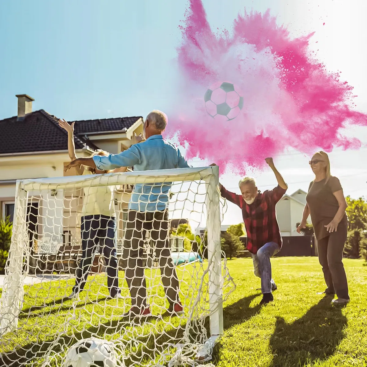 Pallone Gender Reveal 12 cm – Con polvere commestibile blu o rossa – Kit completo con 6 adesivi neri – Effetto spettacolare per foto e video, perfetto per Gender Reveal Party con fumogeni colorati