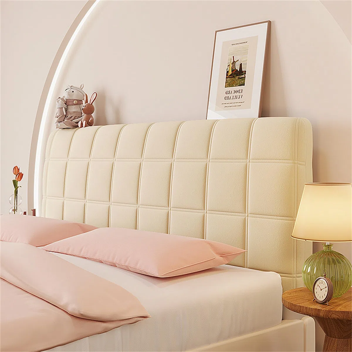 Velluto Quadri Elasticizzata Copri Testata Letto Matrimoniale, Fodera per Testiera Letto Lavabile Copri Testiera Letto all-Inclusive per Testiera Camera da Letto (190cm,Marrone Chiaro)
