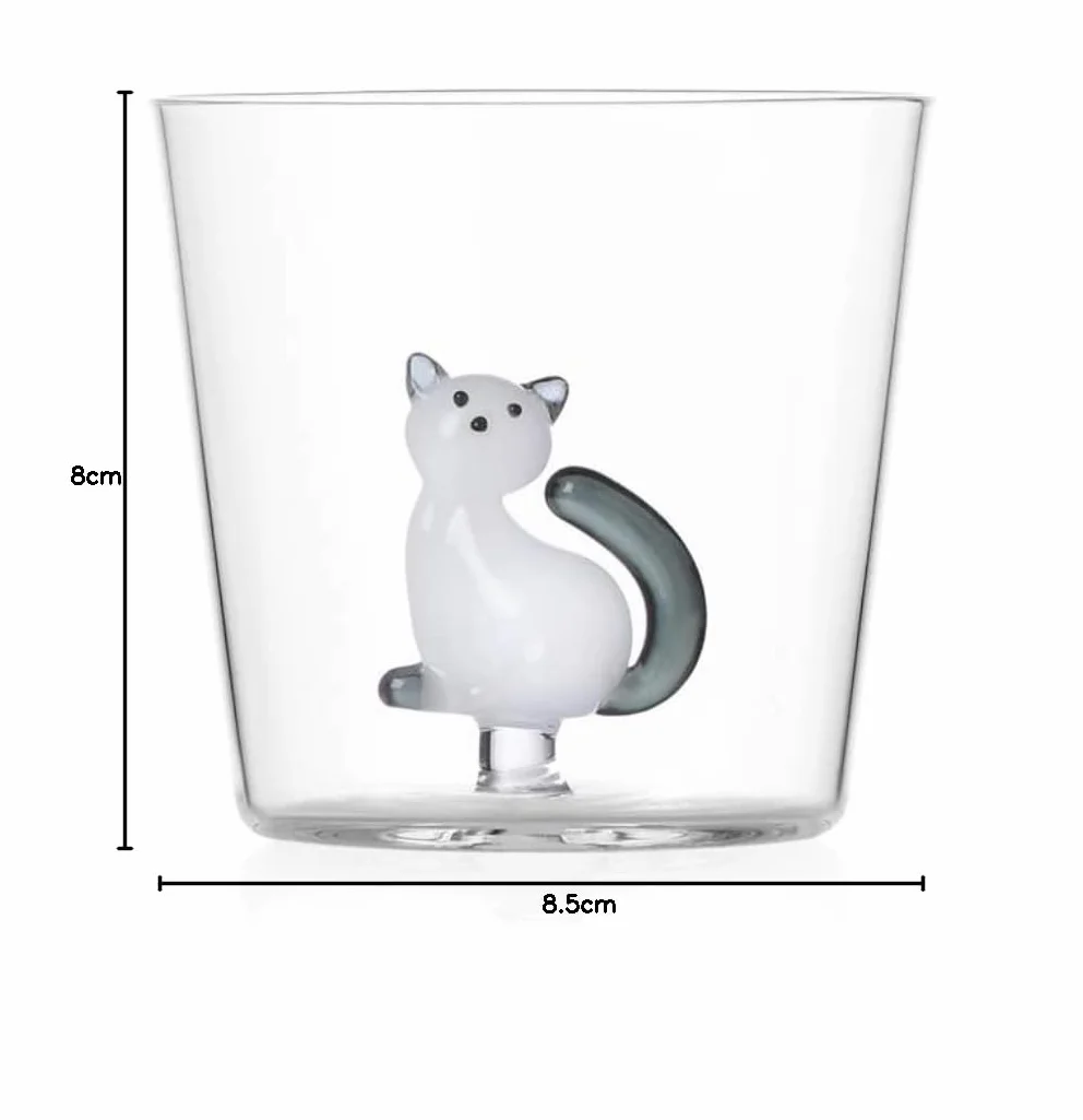 Ichendorf Milano Tumbler Gatto Bianco con Coda Grigia | Collezione Tabby Cat | 35 cl | Vetro Borosilicato | Fatto a Mano