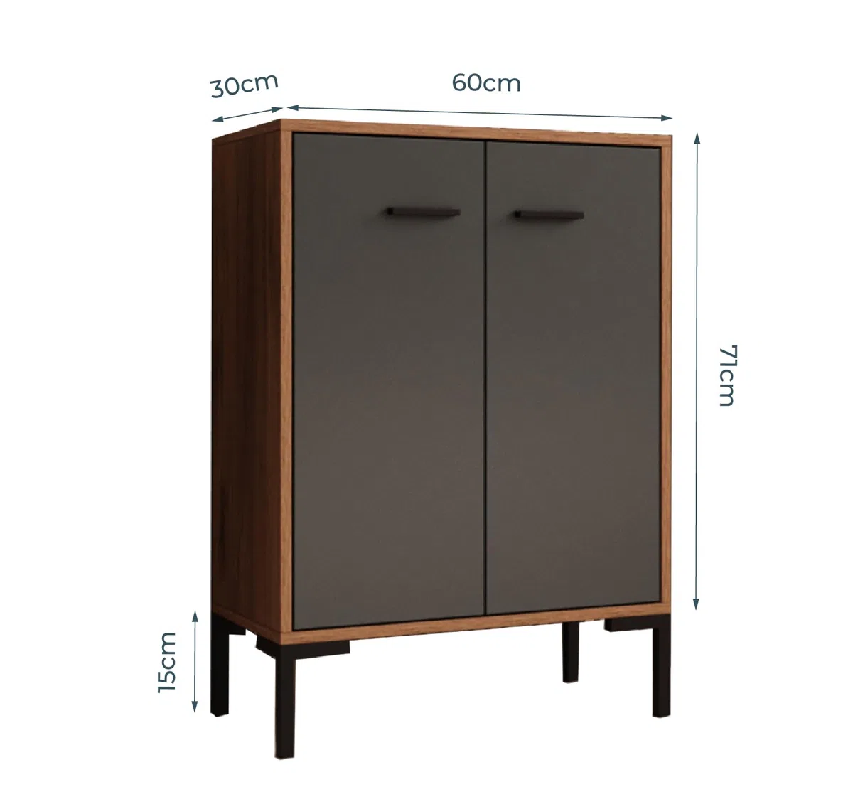 MB Muebles Bonitos, Credenza piccola Lander L15, Stile Moderno, Madia bassa multiuso con 2 ante, Colore Noce e Grigio, 60x84x30cm