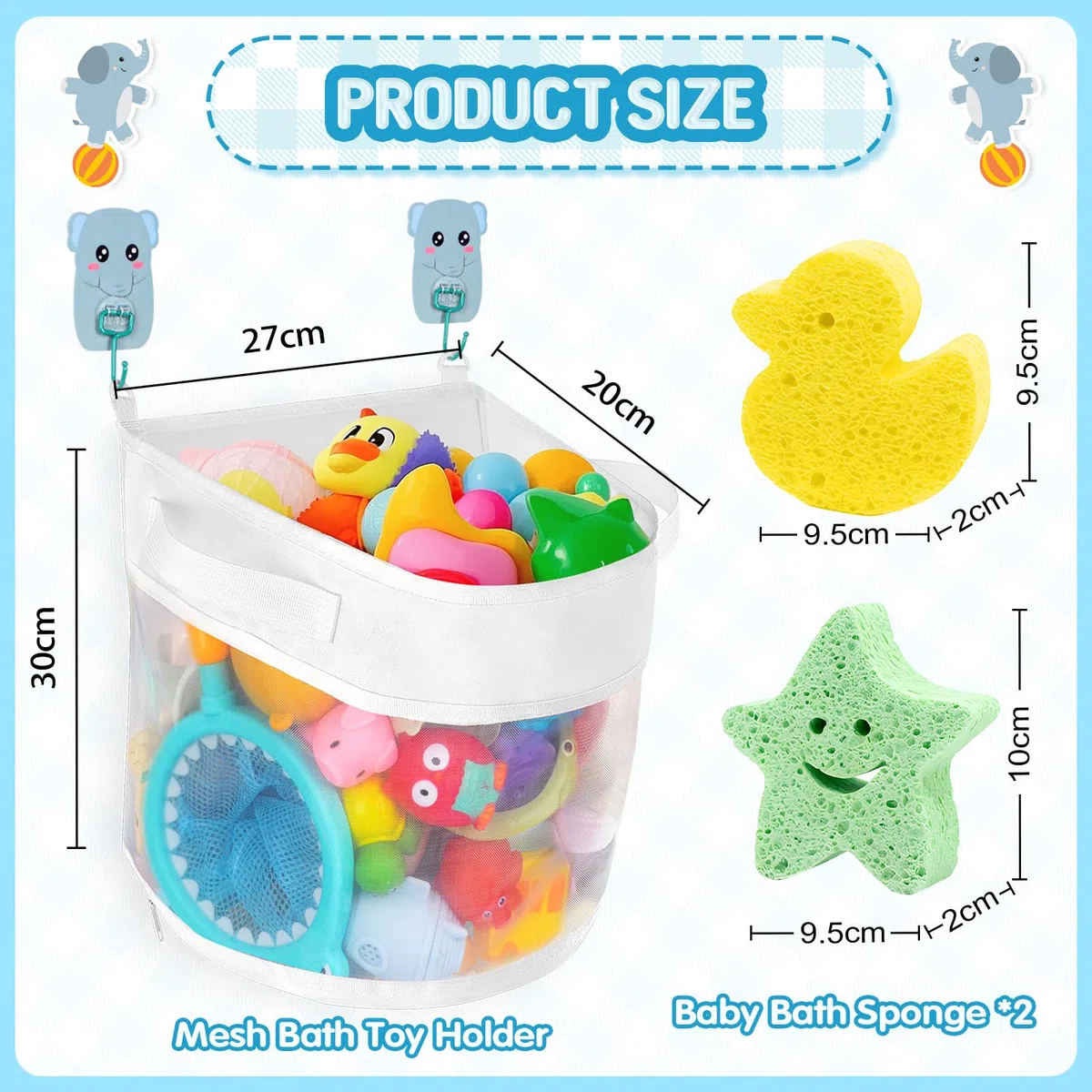 Organizzatore Giocattoli Bagno, Bagnetto Organizzatore Borsa del Giocattolo del Bagno del Bambino Rete Giocattoli per Vasca con 2 Autoadesivi Ganci e Spugna da Bagno