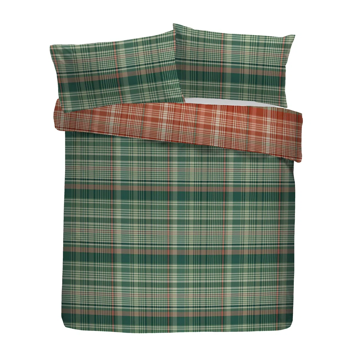 Dreams & Drapes Lodge Bennet - Set copripiumino a quadri, 100% cotone spazzolato, king size 230 x 220 cm, verde, motivo tradizionale a quadri, 2 federe