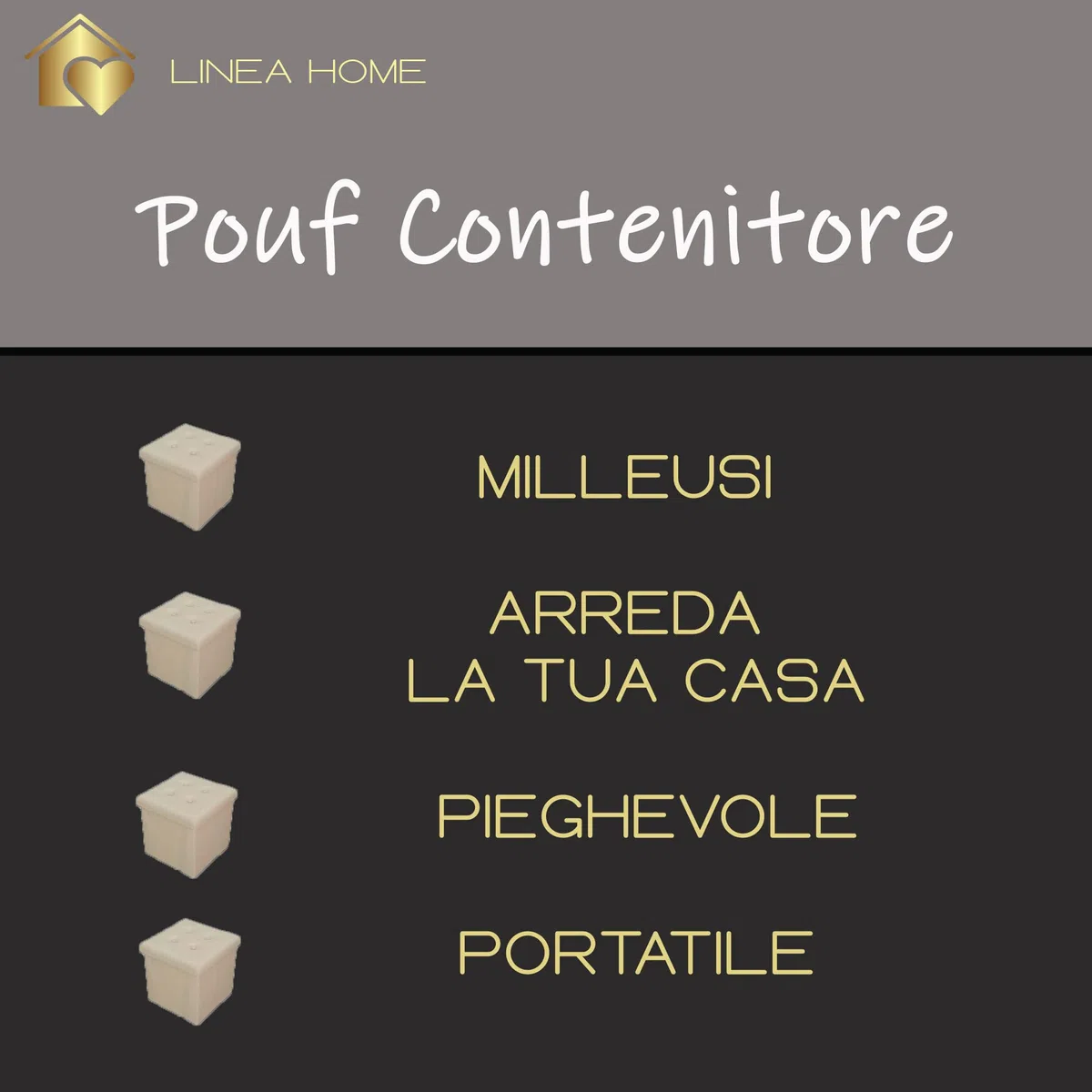 Home Tresor - Pouf Contenitore, Cubo Contenitore Poggiapiedi, Sgabello Quadrato Pieghevole Basso, Scatola Porta Giochi Bambini, Cassa cm. 30x30x30 (Black)