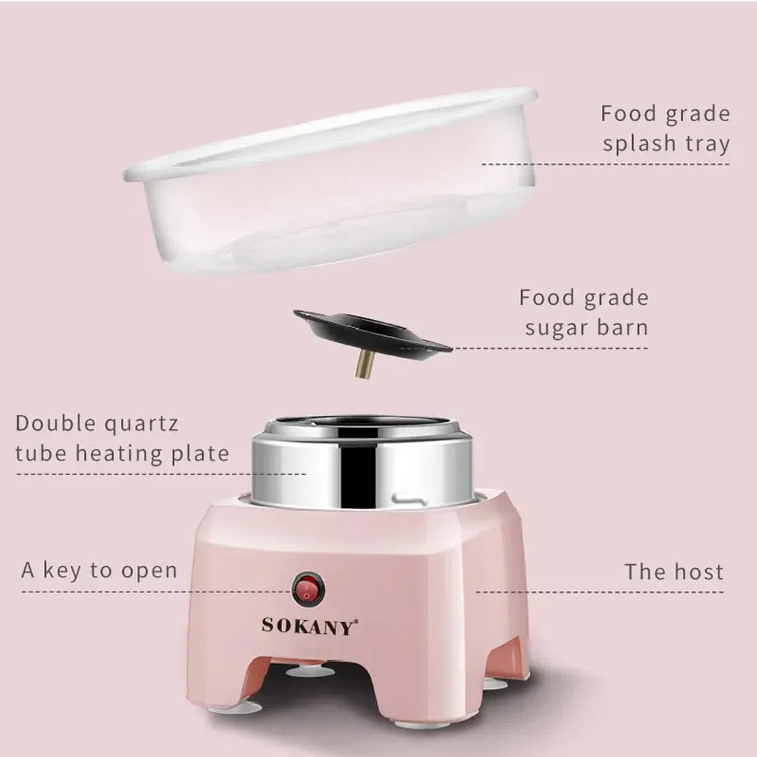 SOKANY SK-520 - Macchina per zucchero filato per casa, grande diametro 29,8 cm, 500 W Cotton Candy Machine per il compleanno dei bambini, varie feste, facile da usare e facile da pulire