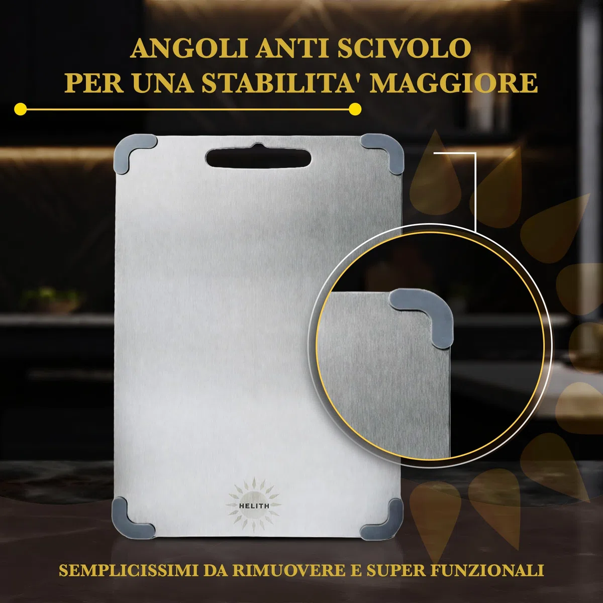 Tagliere Acciaio Inox 304 (34x23cm) Con Angolo Antiscivolo Rimovibile,Tagliere Metallo Antigraffio Da Cucina Professionale Multifunzionale, Carne,Pane,Verdura. Lastra D'acciaio Inox Alimentare