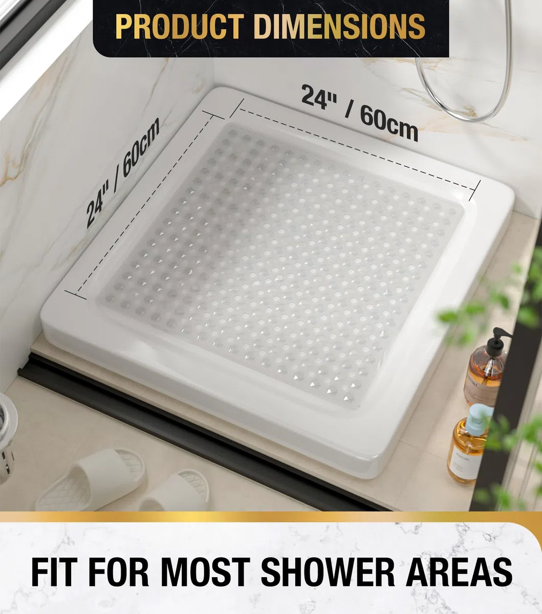 HITSLAM Tappeto Doccia Antiscivolo 60x60cm con Ventose, Tappetino Doccia antiscivolo Lavabile in Lavatrice senza BPA, Tappetino Bagno Resistente alle muffe e lavabile in lavatrice, Trasparente