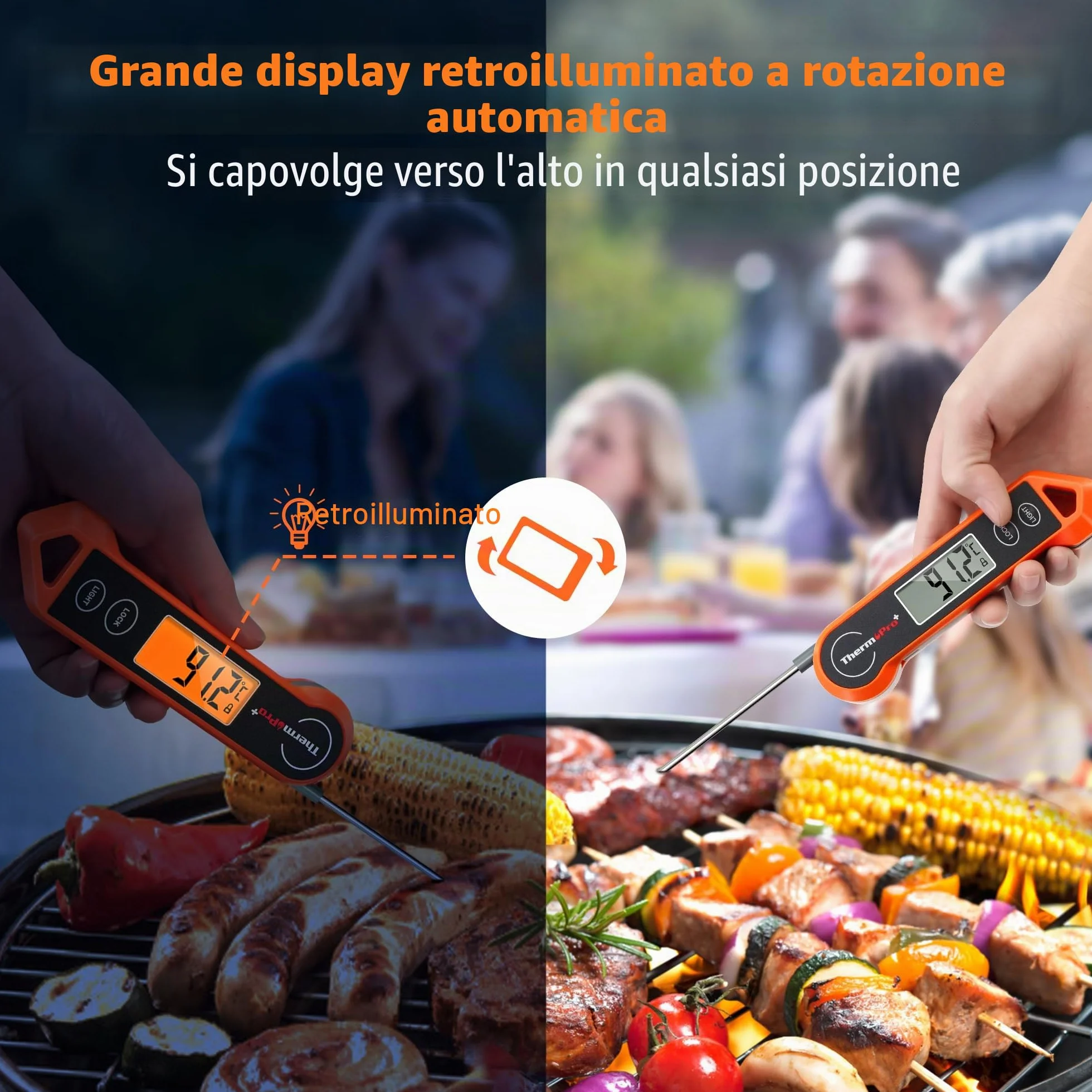 ThermoPro TP19H Termometro digitale per carne per cucinare con retroilluminazione ambidestra, impermeabile per alimenti da cucina BBQ Grill Affumicatore Olio per friggere Caramelle Lettura istantanea