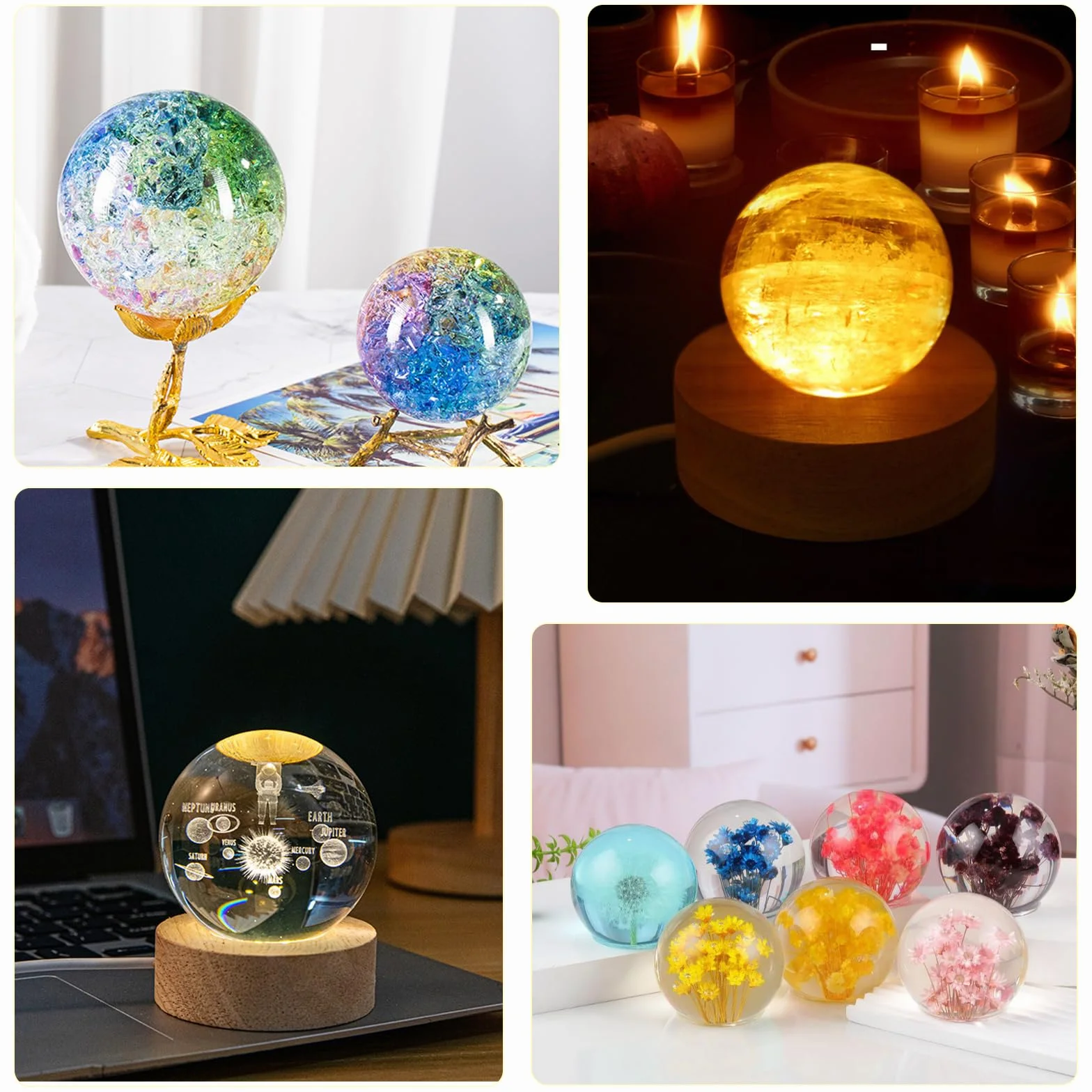 Sfera di Cristallo Stampi Sferici In Silicone con Due Porta Lampade DIY Sfera Lampada Resina Epossidica per Realizzare Vari Stili di Lampade a Sfera Stampo Profumatore Resina