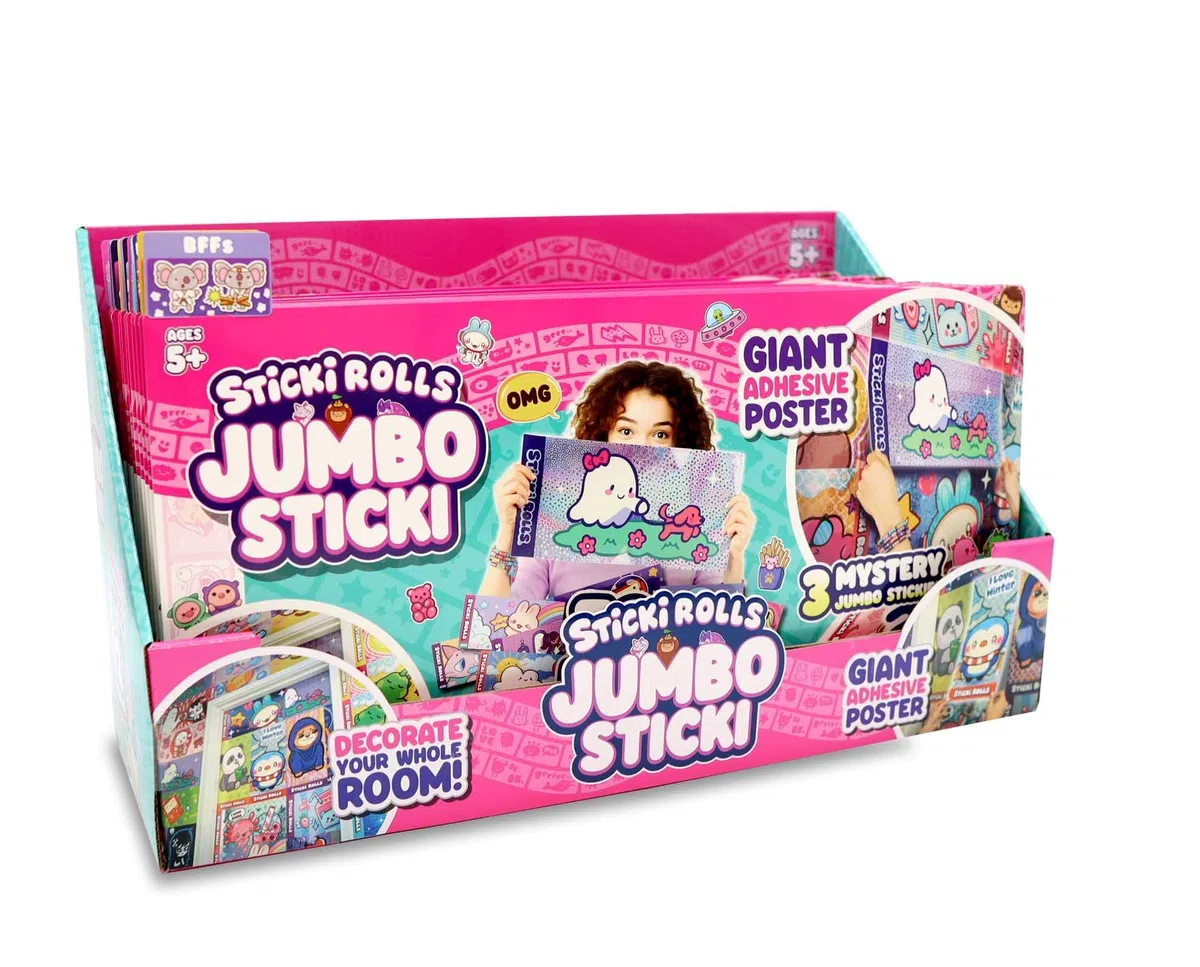 Sticki Rolls Jumbo Stickies, adesivi giganti in lamina riposizionabili, design kawaii unici, decorazione da parete da collezione per bambini dai 5 anni in su