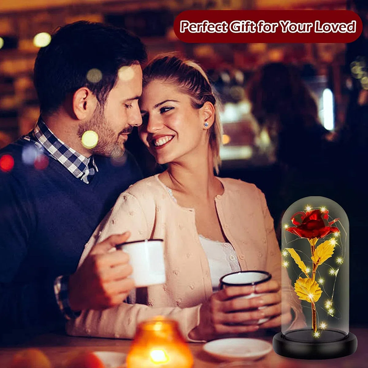 Rosas Eterna Rosa Bella e la Bestia, Idee Regalo San Valentino per Lei, RosaStabilizzata Vera in Vetro conRosa Led Luci,Rosa San Valentino Donna Compleanno Festa della Mamma Regalo Originali.
