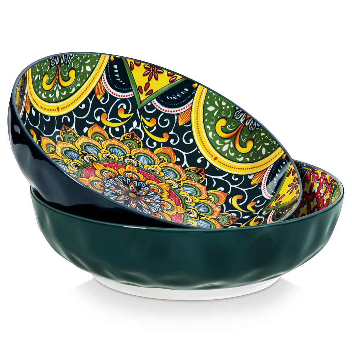 vancasso SIMI Ciotole per Pasta - 2340ML Piatti Fondi Grandi Colorati in Ceramica, 25,4CM Ciotole Grandi per Zuppa, Pasta, Insalata, Adatti al Forno a Microonde e Lavastoviglie, Stile Boho, Set di 2