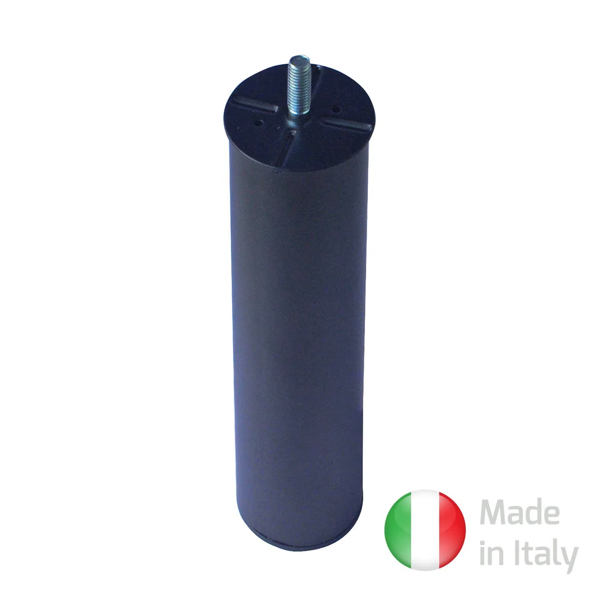 Piede Tondo per Rete Letto, Montaggio ad Avvitamento M10, Misura Diametro 6 cm x H 25 cm, Acciaio Nero