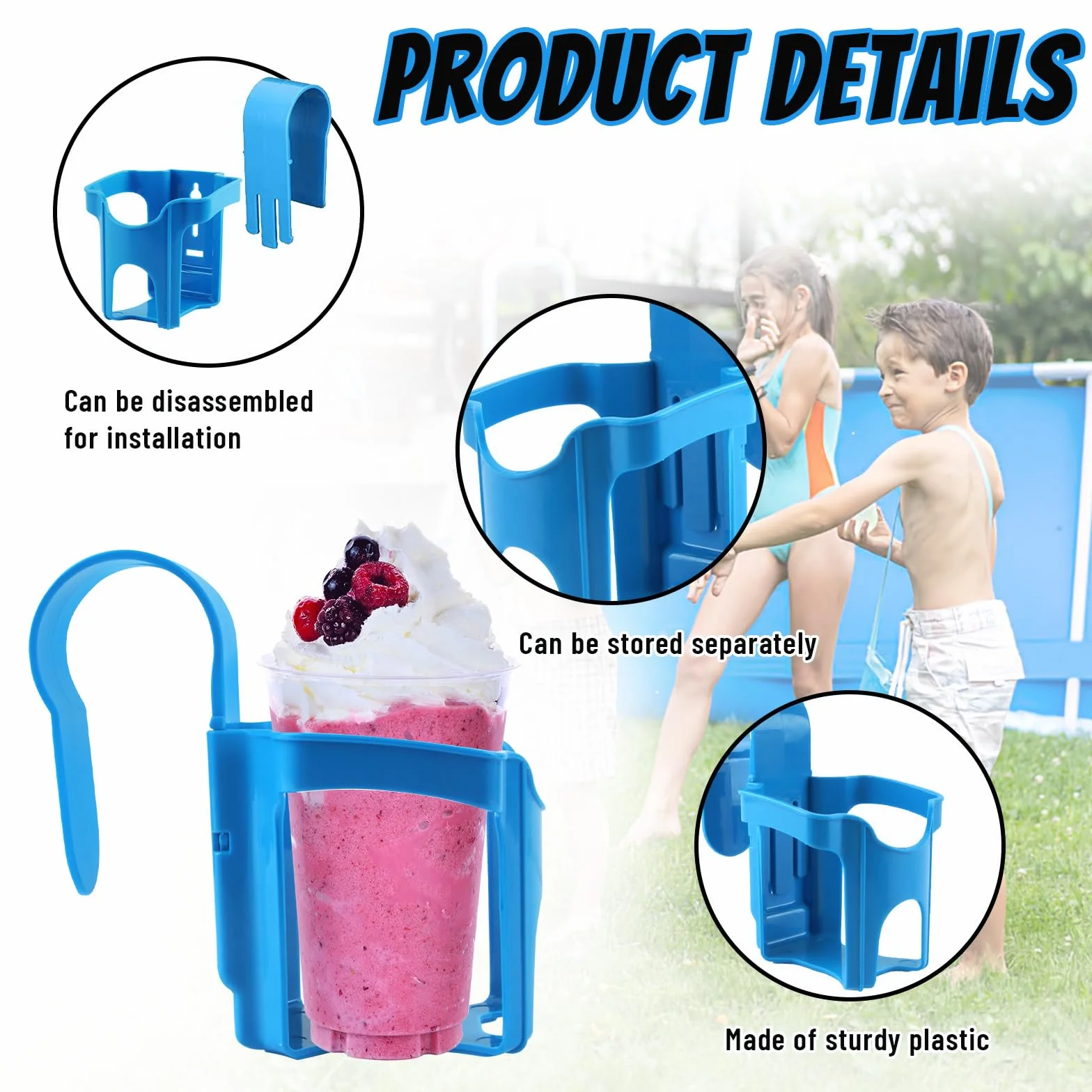 Portabicchieri per piscina, 4 pezzi, blu, portabicchieri per piscina, in plastica, accessorio multifunzione per piscina, utilizzato in piscine per appoggiare bevande