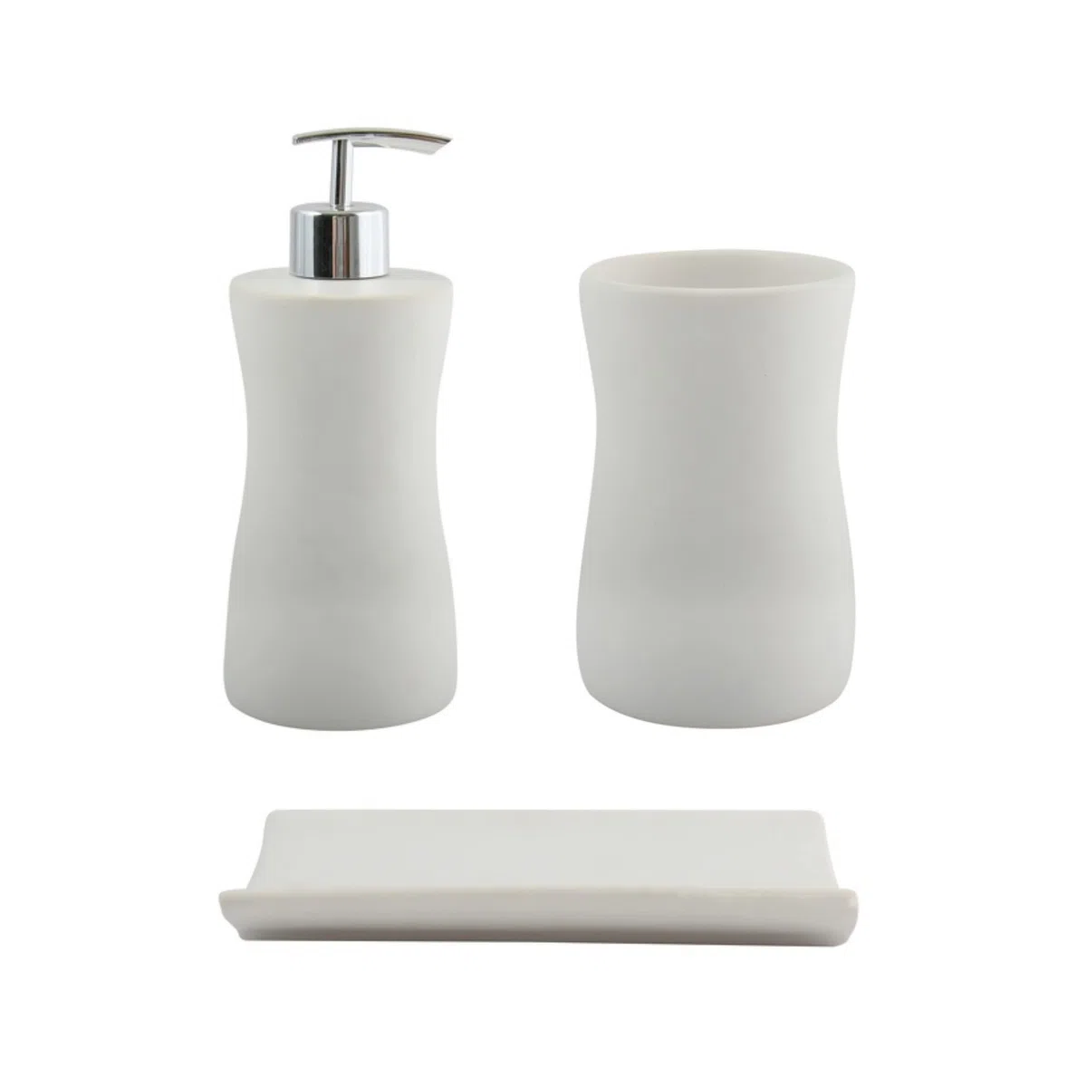 Accessori da Bagno MSV Set in Ceramica da 3 Pezzi: Dispenser di Sapone, portasapone, portaspazzolino Palma White