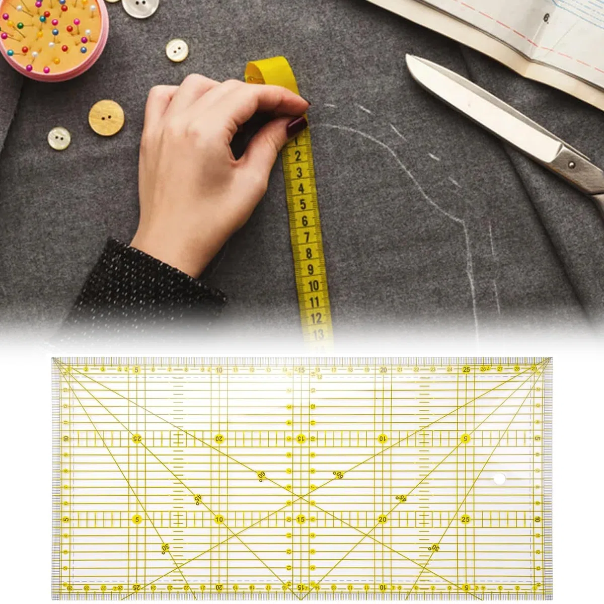 3 Pezzi Righello Per Cucito 15 x 30 Cm / 15 x 15 Cm / 5 x 30 Cm Trasparente Righello Patchwork Con Linee D'Angolo Riga Da Sarta In Acrilico Per Taglio Preciso, Cucito, Sartoria