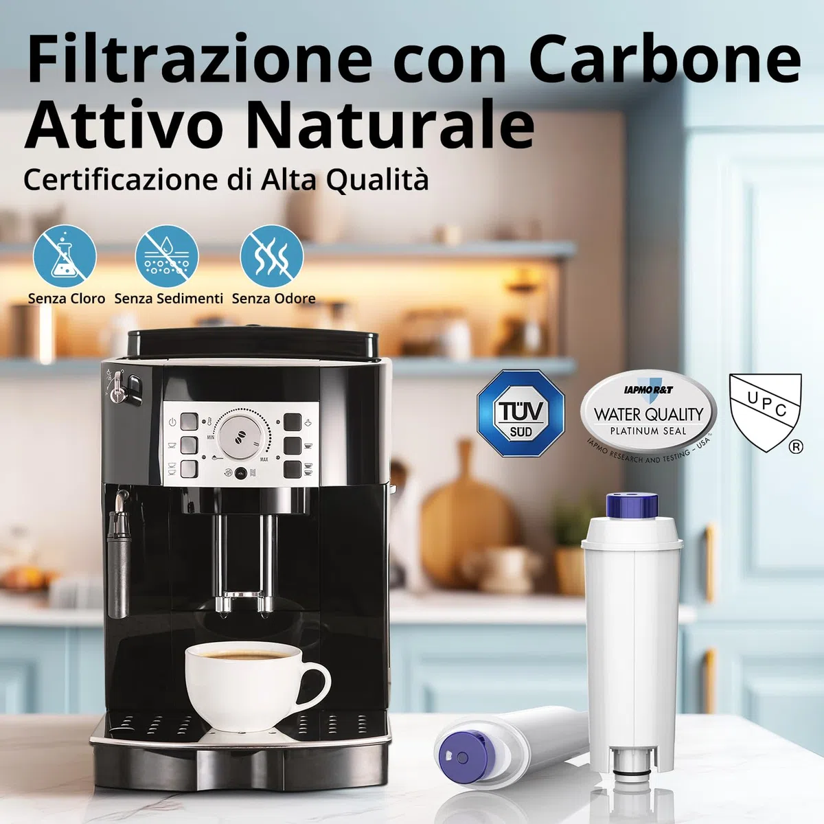Filtro Delonghi Macchina Caffè, Filtro Macchina Caffe Delonghi Magnifica s Dinamica, ECAM, ETAM, ESAM, BCO, EC Séries, Addolcitore Macchina Caffe DLSC002(2 pezzi)