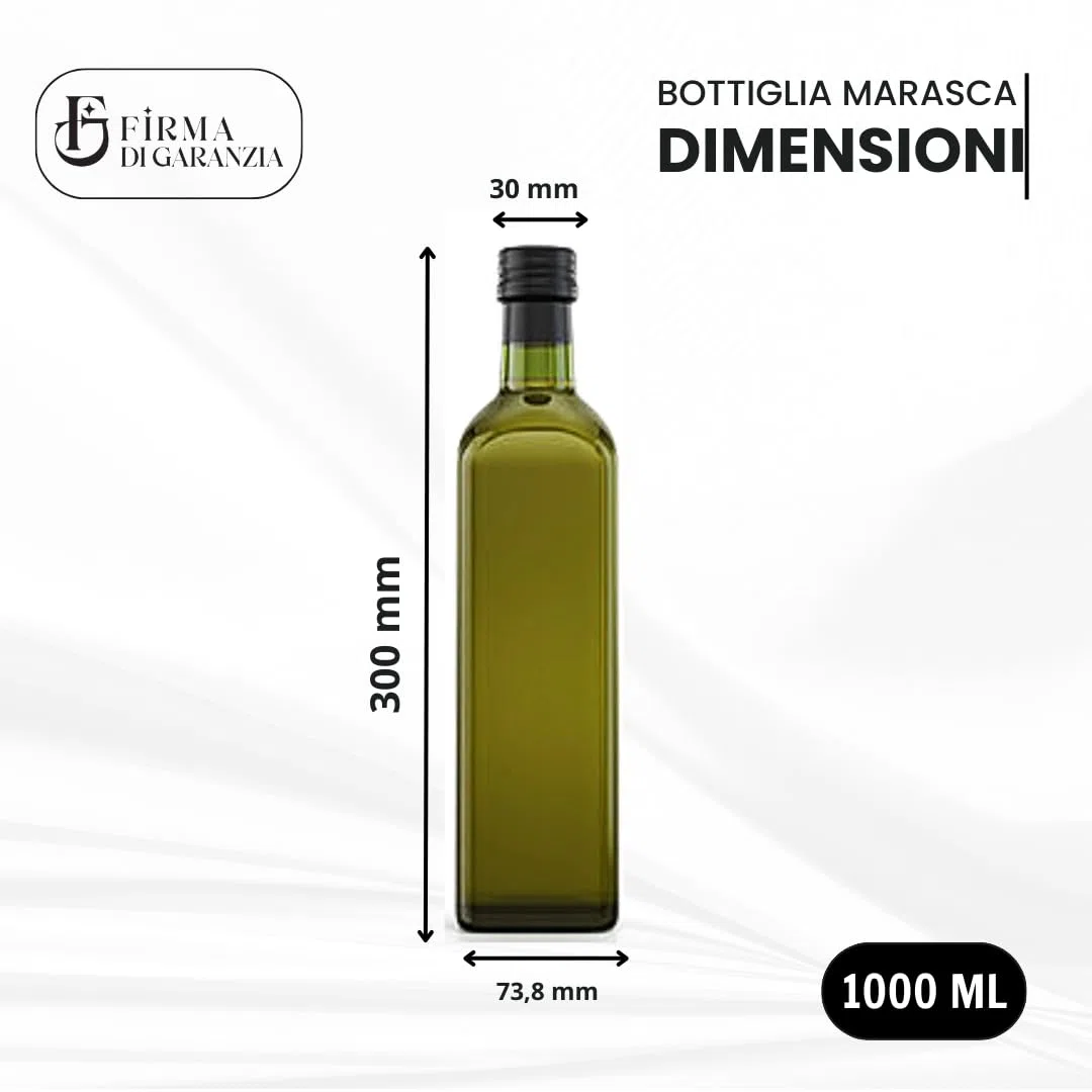 Firmadigaranzia srl - 6 pz - Bottiglie Per Olio E Liquore 1000 ml - Marasca Quadre In Vetro Uvag con Dosatore Salvagoccia e Tappo Ermetico - Made In Italy - Uso professionale e domestico