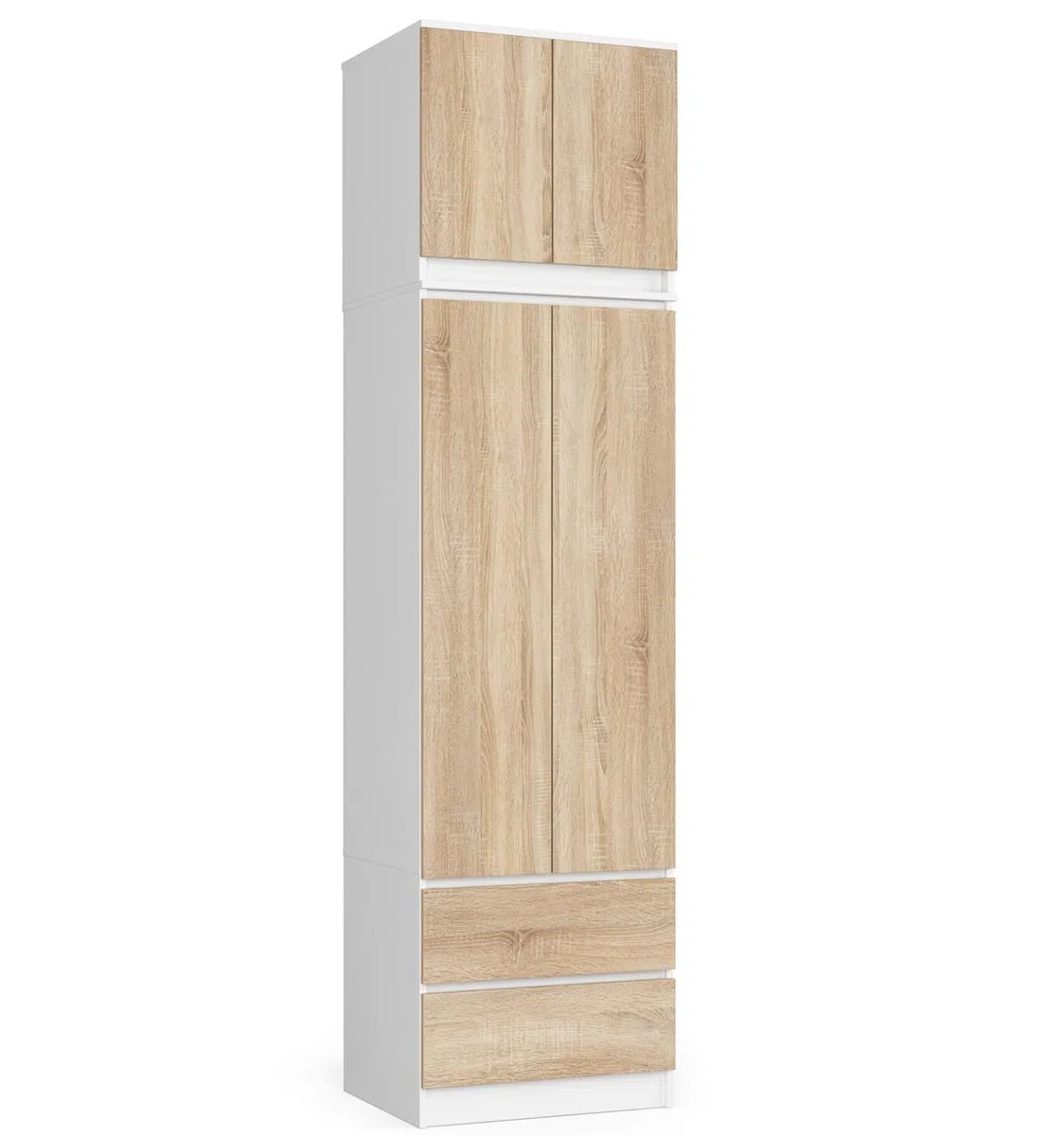 AKORD | Armadio con Estensione | Armadio con Ripiani, e Appendiabiti e Cassetti | 234 cm di Altezza | Mobiletto Cameretta Camera da Letto | Mobili soggiorno | Guardaroba |Bianco | Rovere Sonoma