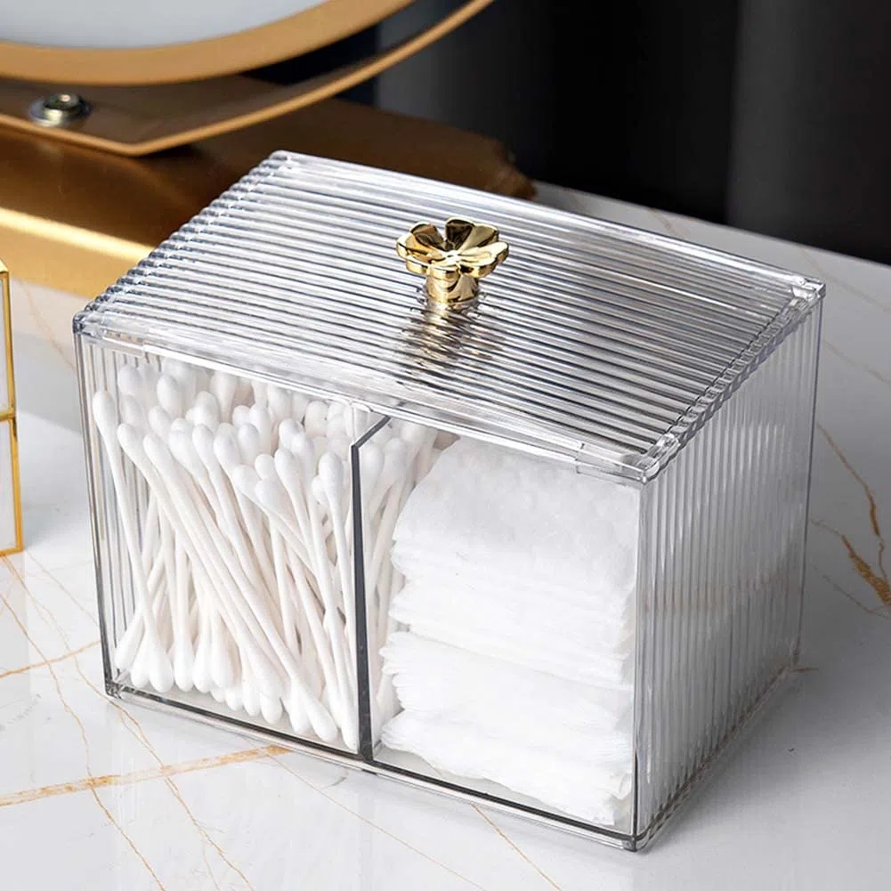 Porta Dischetti Struccanti, Organizer da Bagno per Cotton Fioc Trucchi, Portaoggetti, Trasparente in Acrilico per Toeletta Camera Letto