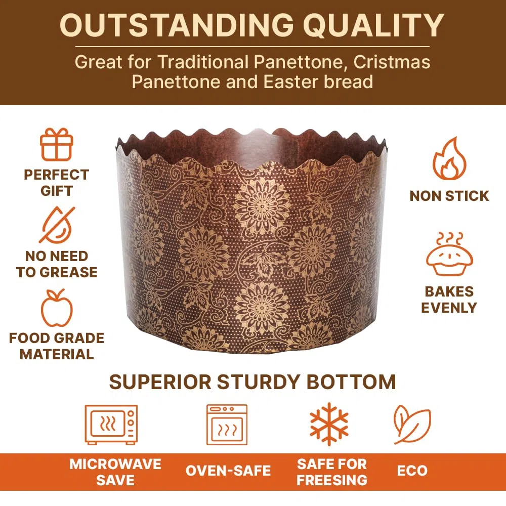 Stampo per carta per pane pasquale da 12 once Kulich,12 pezzi,Stampo per pane paska,Stampi per panettoni in carta italiana antiaderente per panettone,Design marrone W 4.33xH 3.35 pollici