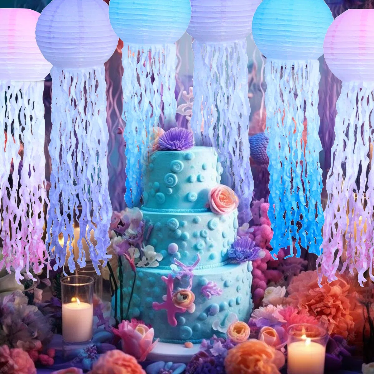 Lanterne di Carta Jellyfish,6 Pezzi Lanterne di Carta Colori da Appendere a Sirena, Decorazioni per Feste di Compleanno Sotto il Mare per Matrimoni Giardino Festa di Compleanno Famiglia Riunioni Patio