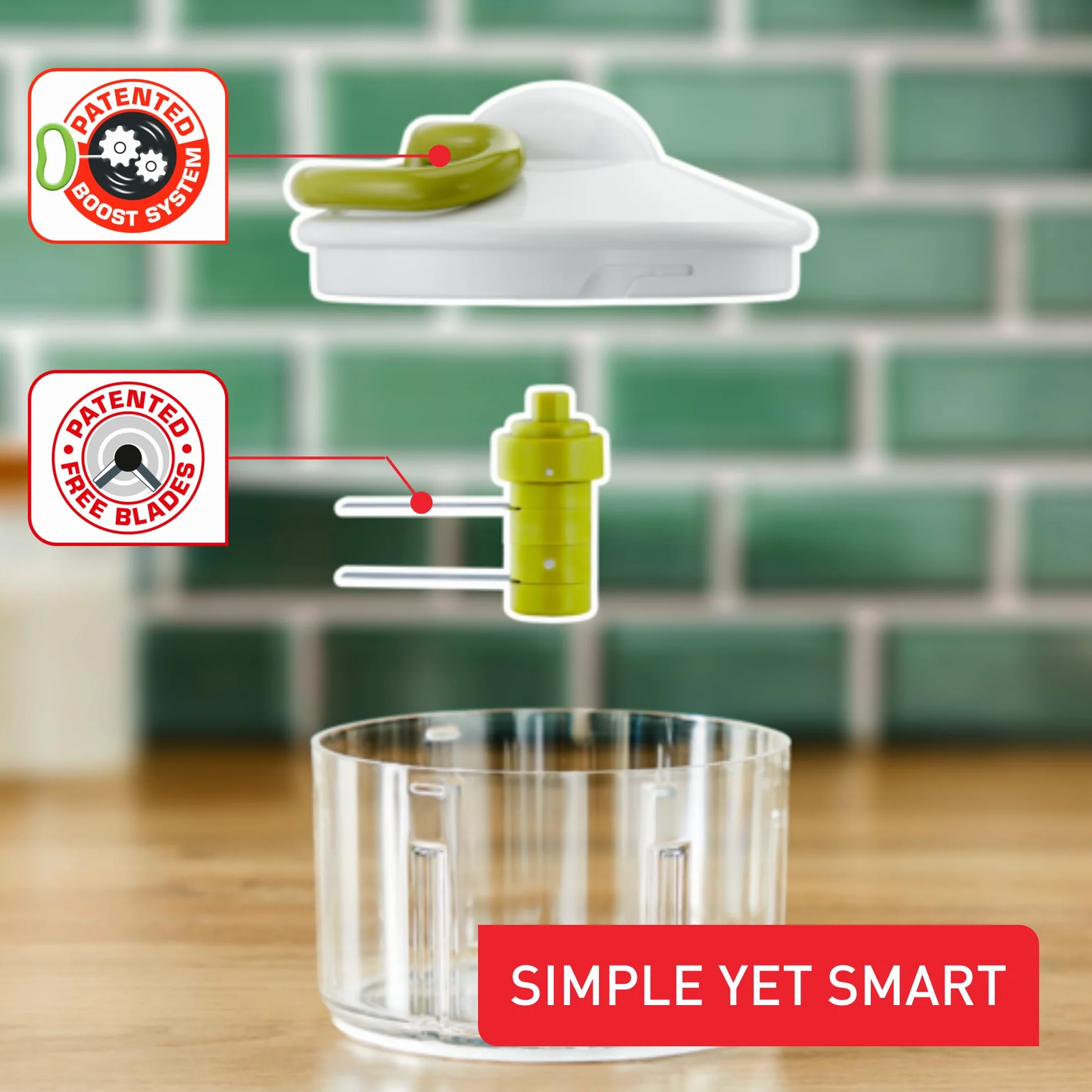 Tefal, K13304, tritatutto da 5 secondi, non necessita di corrente, capacità: 500 ml, tritatutto multiuso per verdure, frutta, cipolle, noci, aglio, alimenti per bambini, bianco/verde