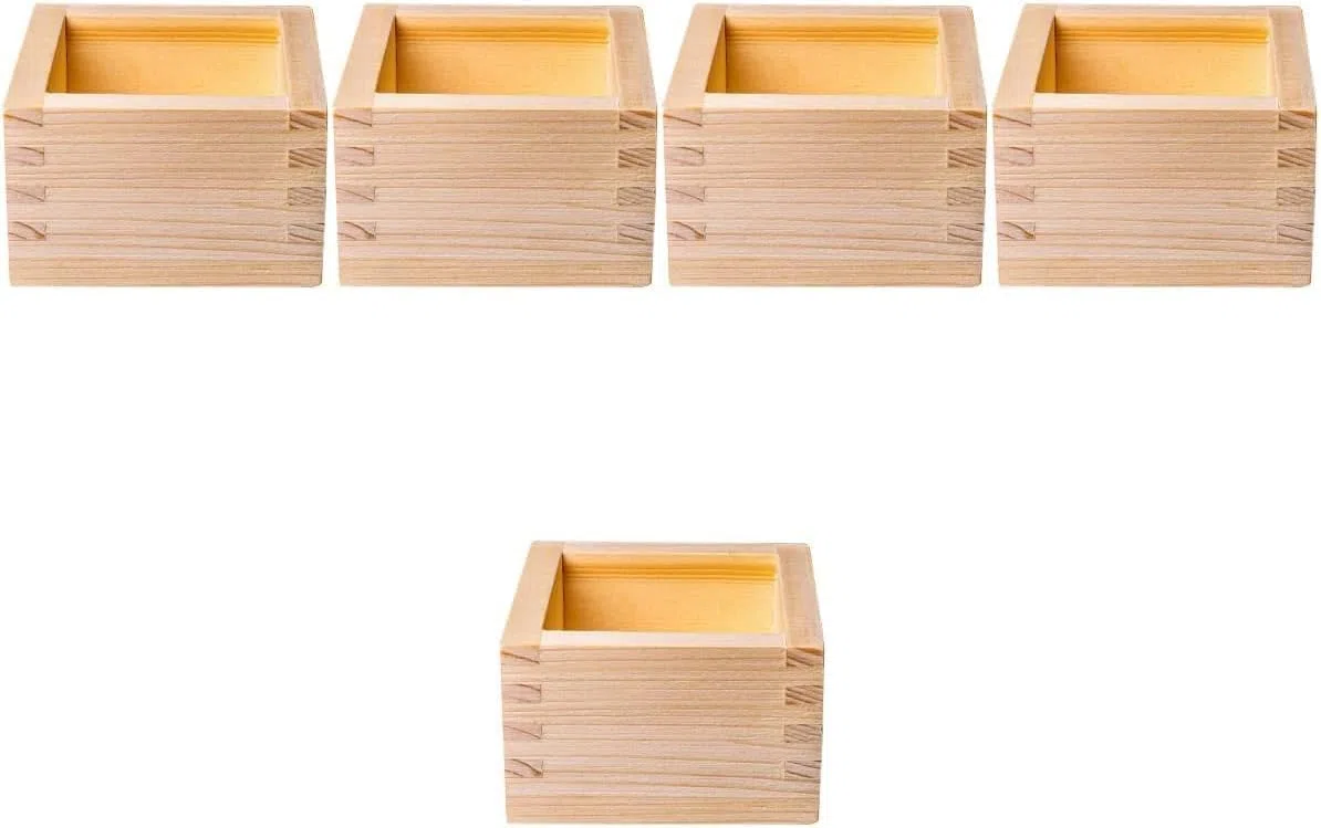 Tazze da sake in legno giapponesi, 5 pezzi, scatola per sakè in legno di cipresso Hinoki, scatola di stoccaggio in legno non finito