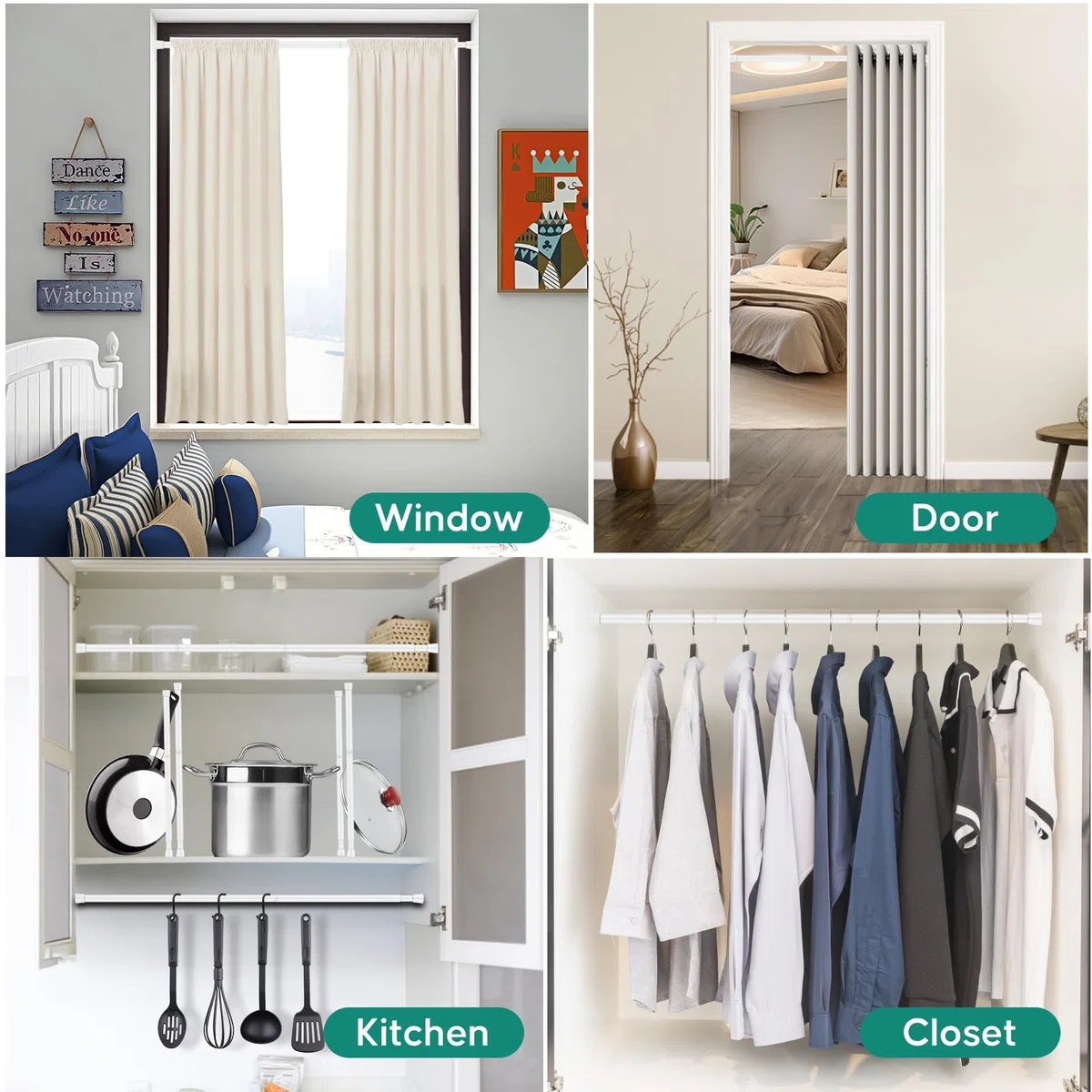 Asta per tenda da doccia regolabile bianca 71-196 cm, 1 pezzo, diametro 2,2 cm, antiscivolo, resistente, a molla a tensione, senza trapano, per finestre, bagno, cucina, armadio, porta, 22TD28-77WH