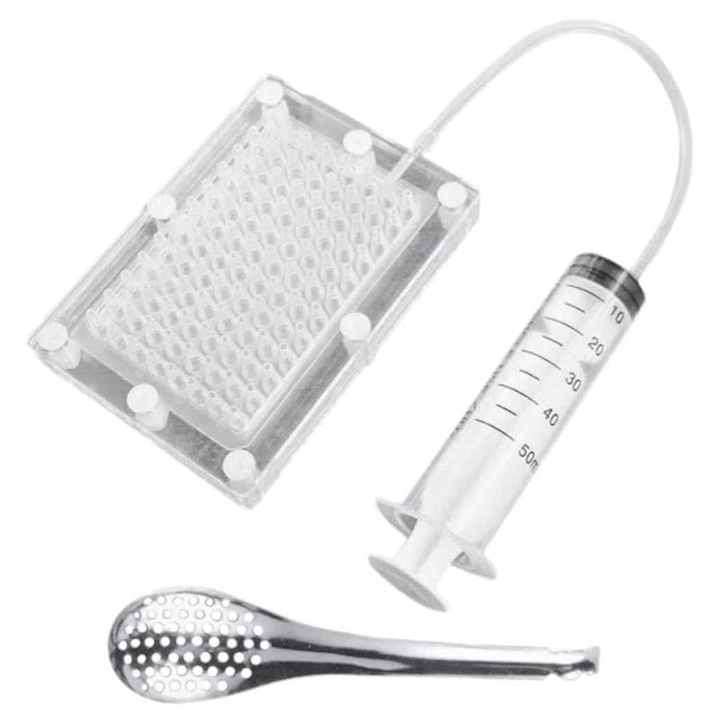Professionale Gastronomia Molecolare Caviar Maker Gourmet Dispenser Filtro per Caviale Sferificazione Contagocce con Cucchiaio per Cucina