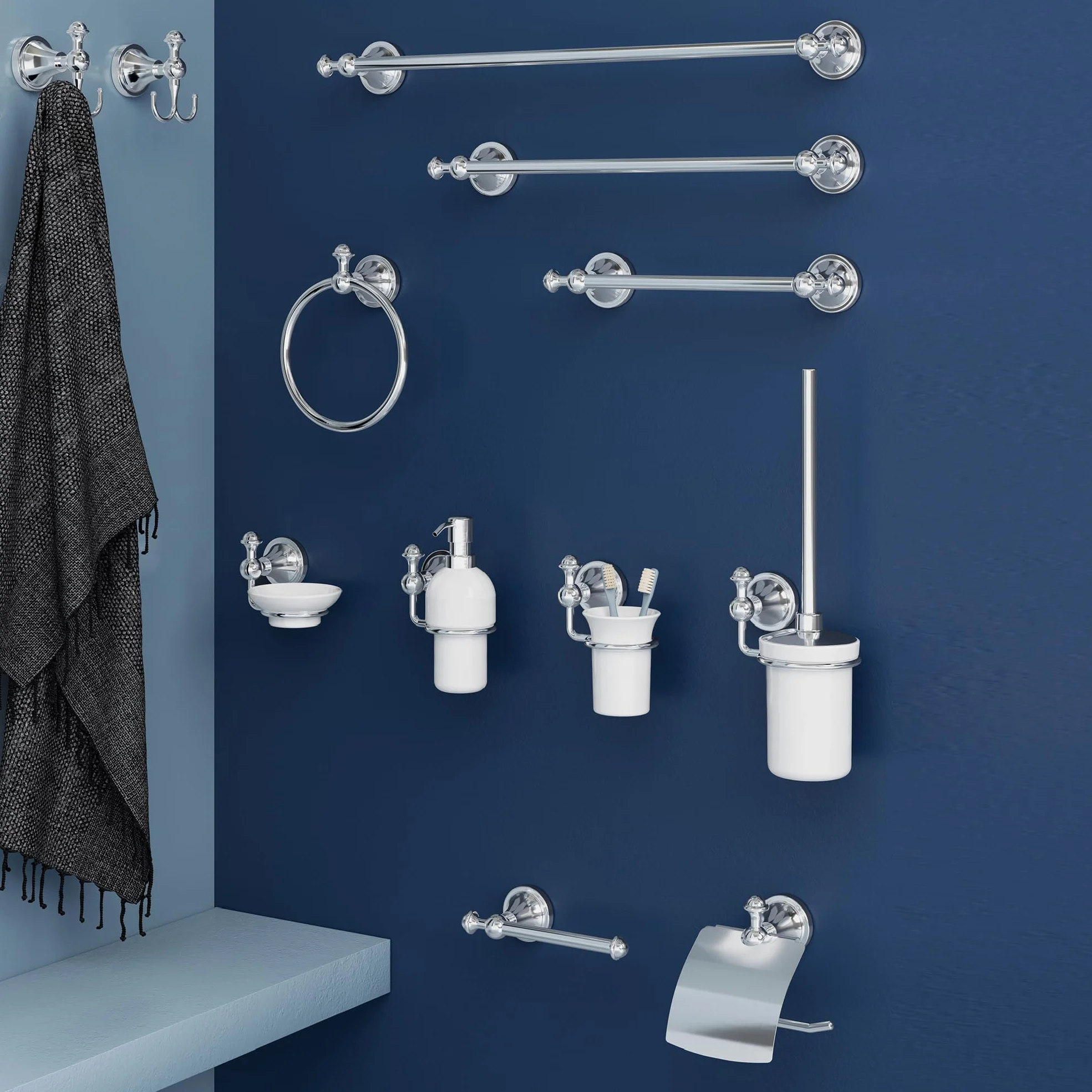 Gedy NEVIS Appendiasciugamani bagno doppio, Acciaio inossidabile, Cromo, 8 x 8,2 x 10,4