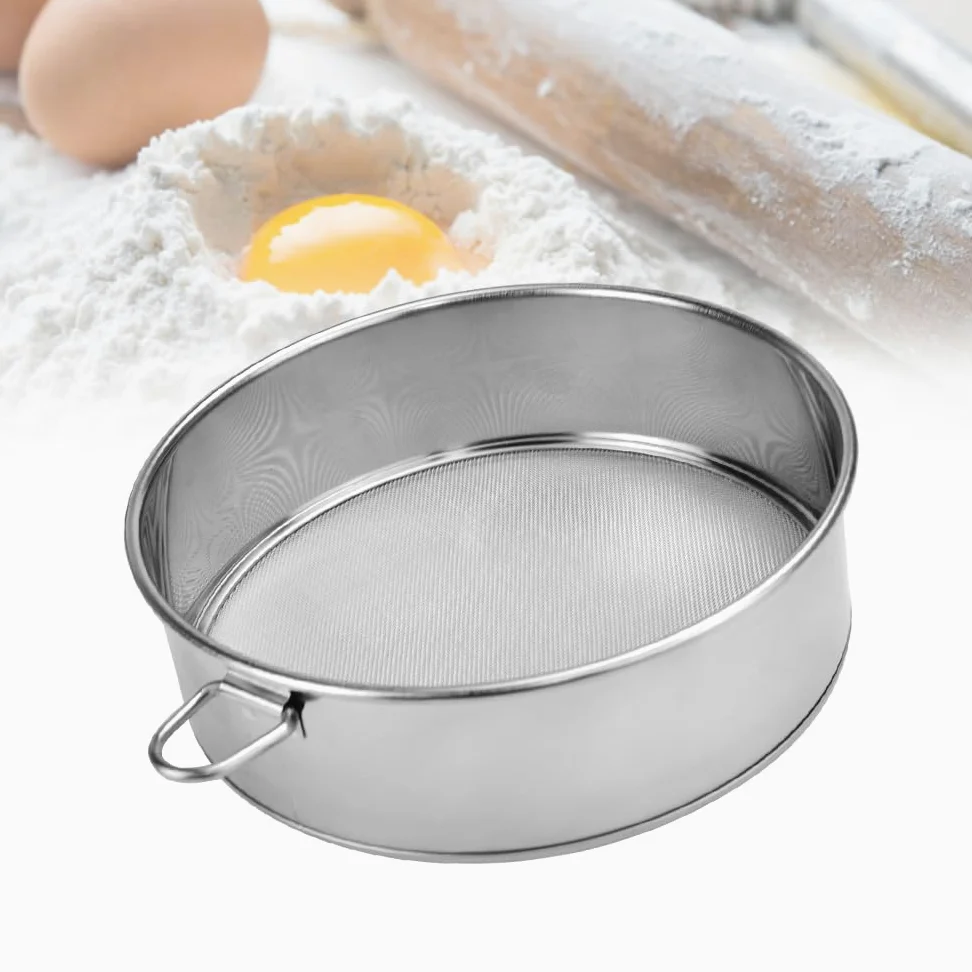 Setaccio per Farina Rotondo in Acciaio Inox 25 cm, Setaccio a Rete Portatile per Glassa, Zucchero, Colino a Maglia Fine con Filtro