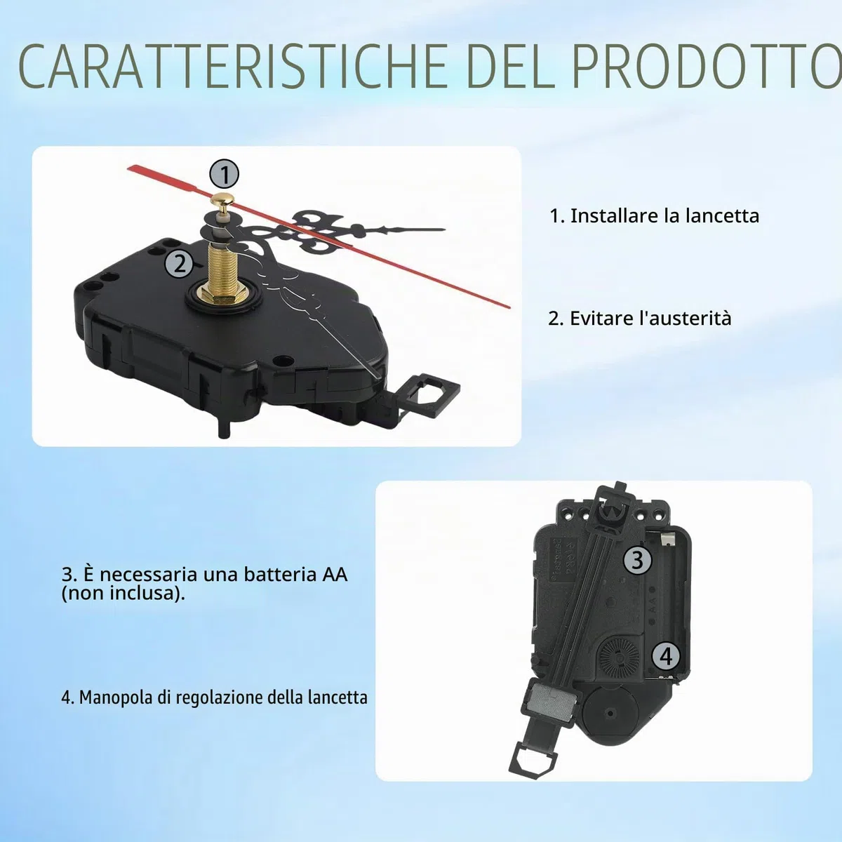 Kit Meccanismo Orologio a Pendolo al Quarzo, Movimento a Batteria con 3 Coppie di Lancette Diverse, Ideale per la Sostituzione e Creazione di Orologi da Parete