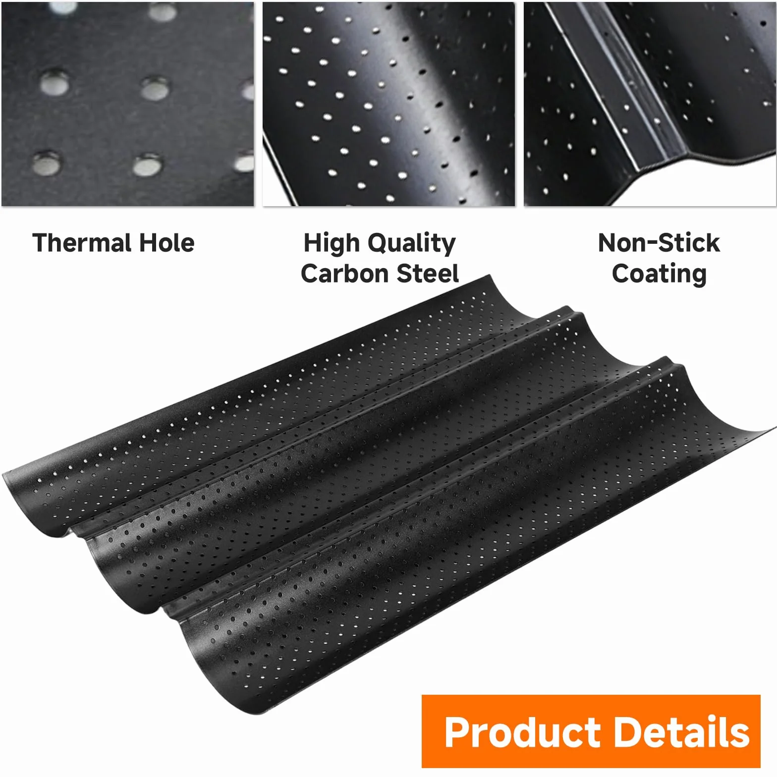 Stampo per Baguette, Teglia Baguette con Rivestimento Antiaderente, Teglia per Pane, Perfetto per Panetterie e Uso Domestico, 38x25 cm, Acciaio al Carbonio