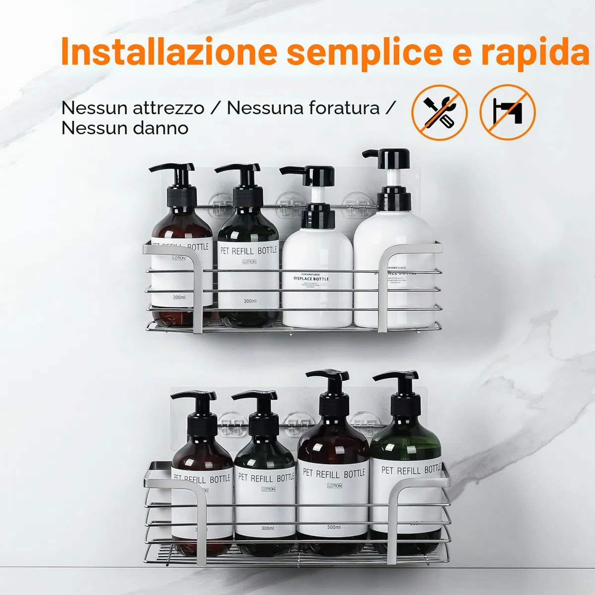Ibergrif M34036A, Portasapone da doccia, Portasapone da doccia senza foratura, Cestino da doccia sospeso in acciaio inox, Grigio