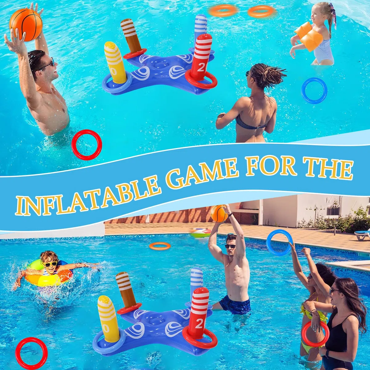 Giochi Gonfiabili per Piscina, Set Giocattoli Gonfiabili Piscina, Gonfiabile Lancio Anelli Gioco, Anelli Gonfiabili, Gioco del Lancio Dell'anello, per Bambini, Adul
