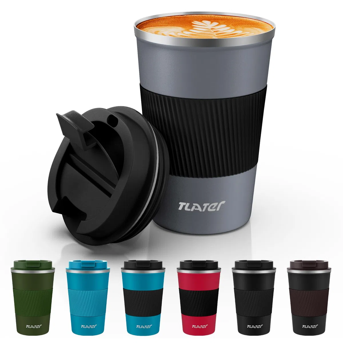 Tlater Tazza da viaggio isolata da 380 ml, con coperchi a tenuta stagna, tazza da viaggio per caffè, tazza da viaggio a doppia parete in acciaio inox, per bevande calde e fredde, caffè, acqua e tè
