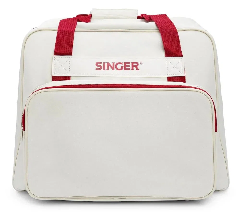 Borsa per macchina da cucire Singer semirigida in tessuto, con tasca accessori, color panna, 45 x 25 x 33 cm